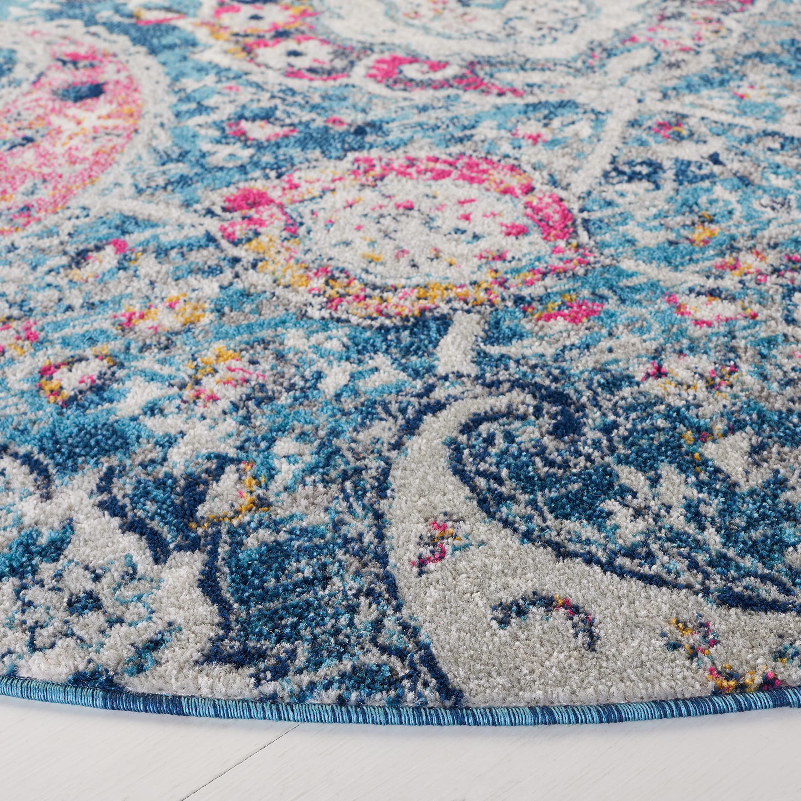 SAFAVIEH Madison Collection Area Rug - 53 Round, Blue & Grey, Non-Shedding & Easy Care, Ideal for High Traffic Areas in The Liv