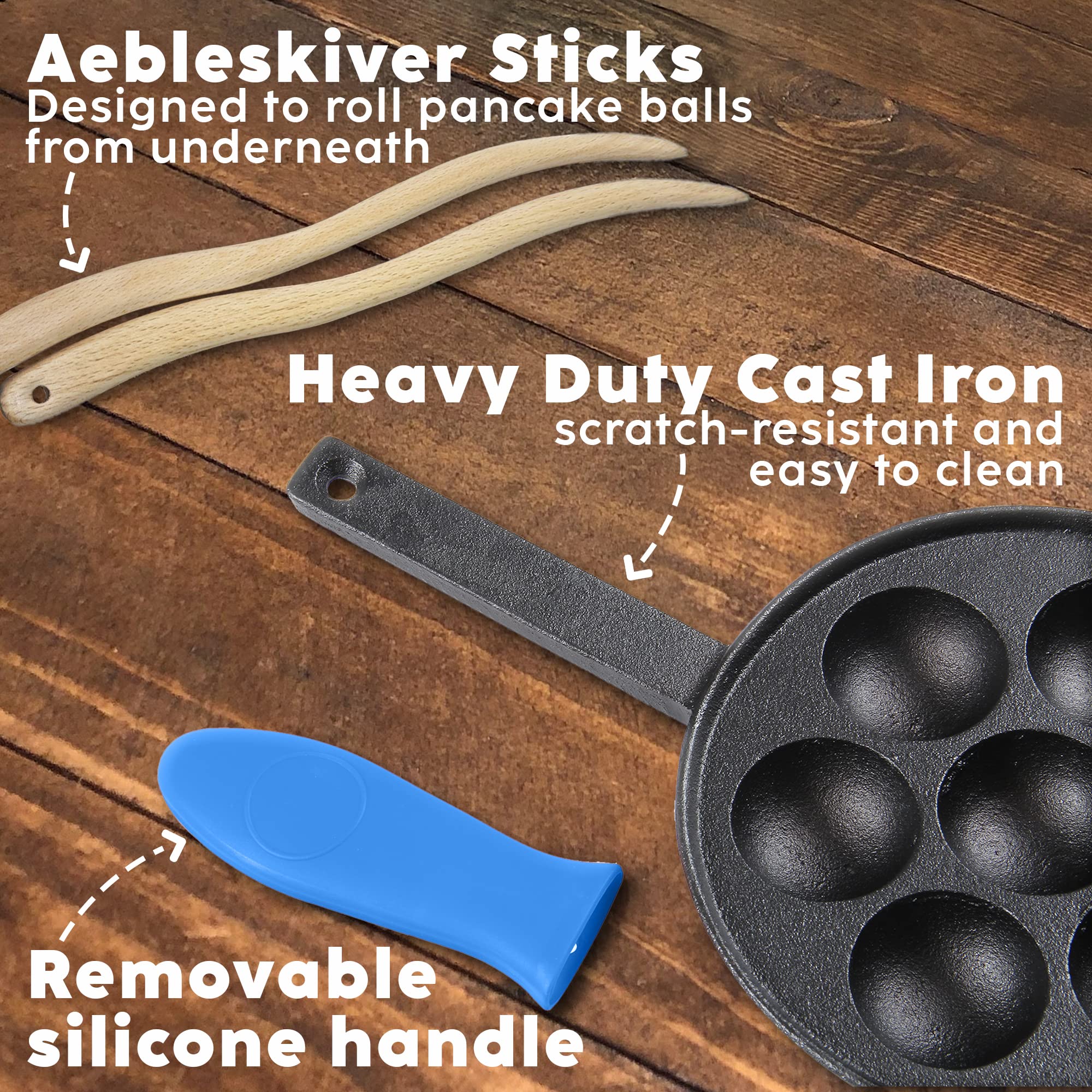 Upstreet Cast Iron Aebleskiver Pan/Ebelskiver Pan/Ideal For Mini Pancake Mold, Cake Pop Pan, And Takoyaki Maker For Danish Stuff