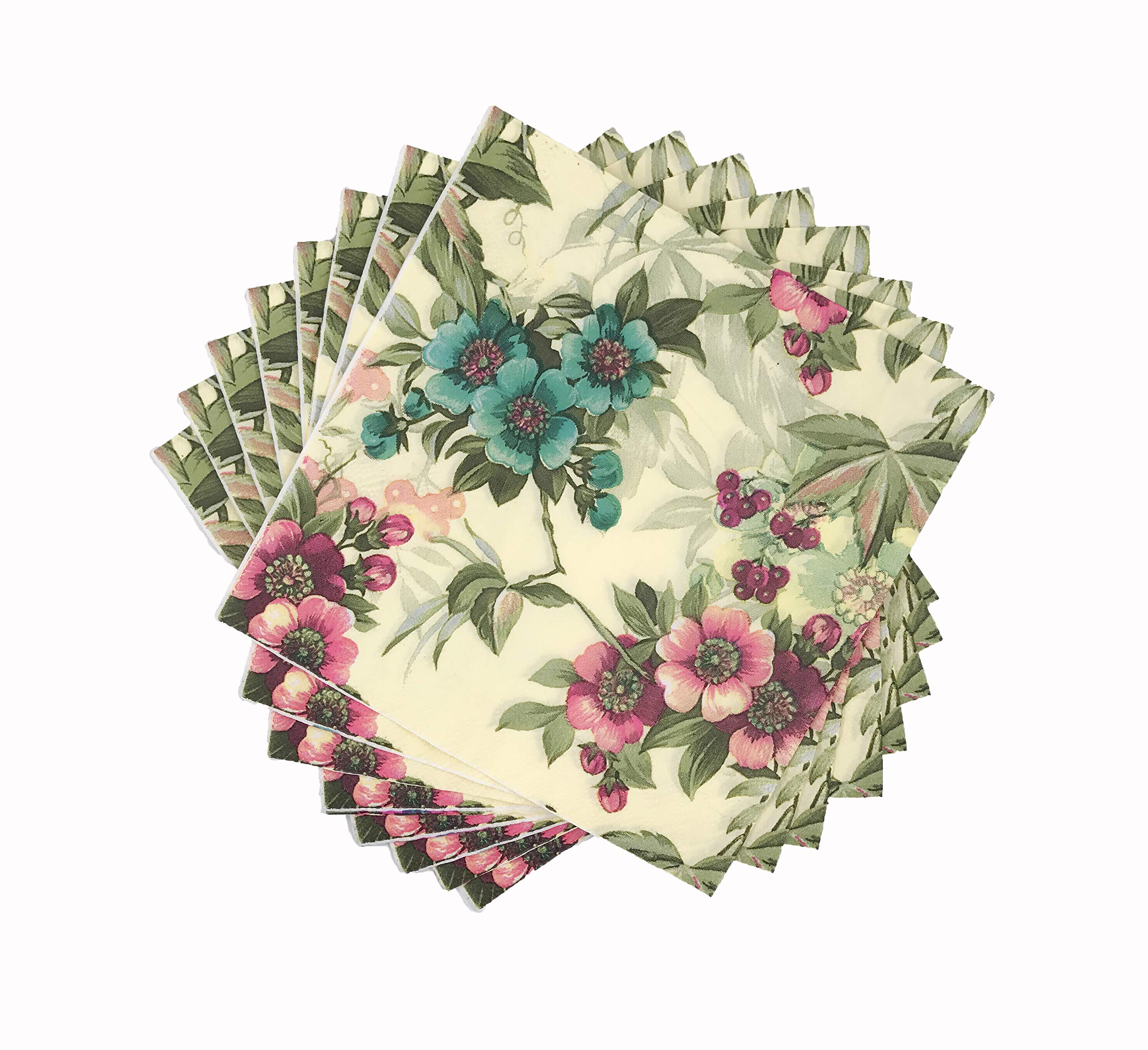 Wallye Shabby Chic Floral Paper Napkins,Mint Floral Printed Country Garden Inspired For Thanksgiving Garden Party Or Wedding,100
