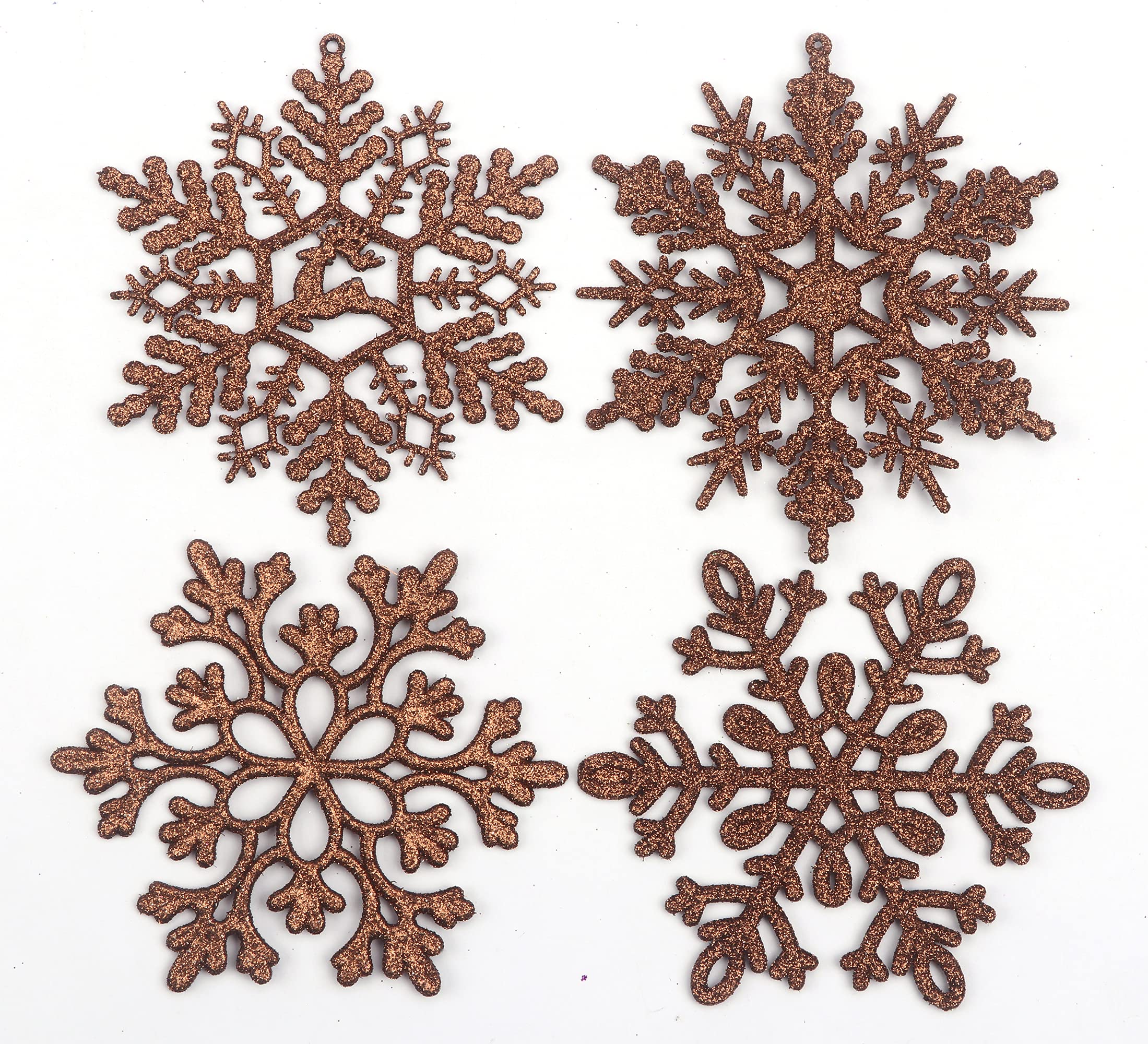YYCRAFT 32pcs Glitter Snowflake Ornament 4 Inch for Christmas Tree Decoration-Brown
