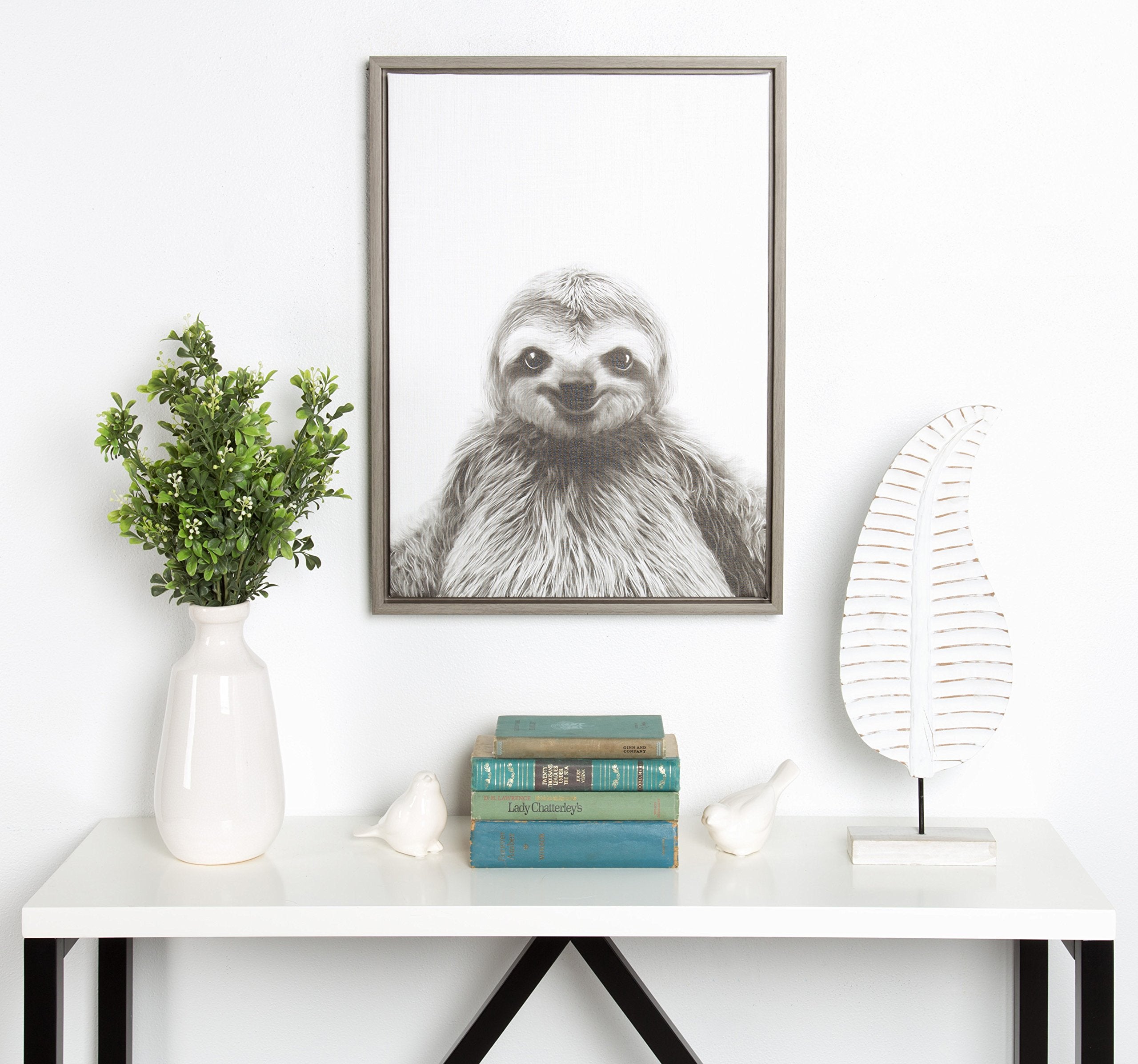 Kate And Laurel Sylvie Sloth Black And White Portrait Framed Canvas Wall Art By Simon Te Tai, 18X24 Gray