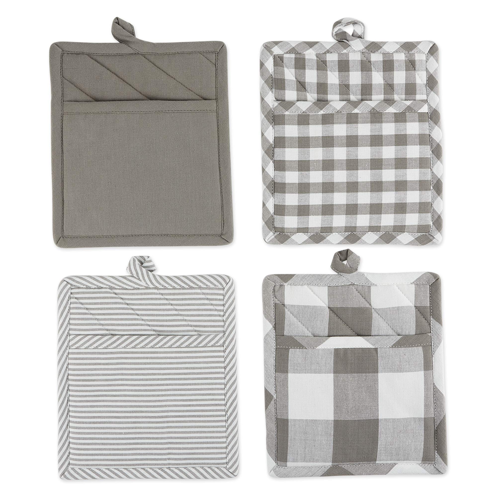 Dii Gingham Check Kitchen Collection, Gray, Potholder Set