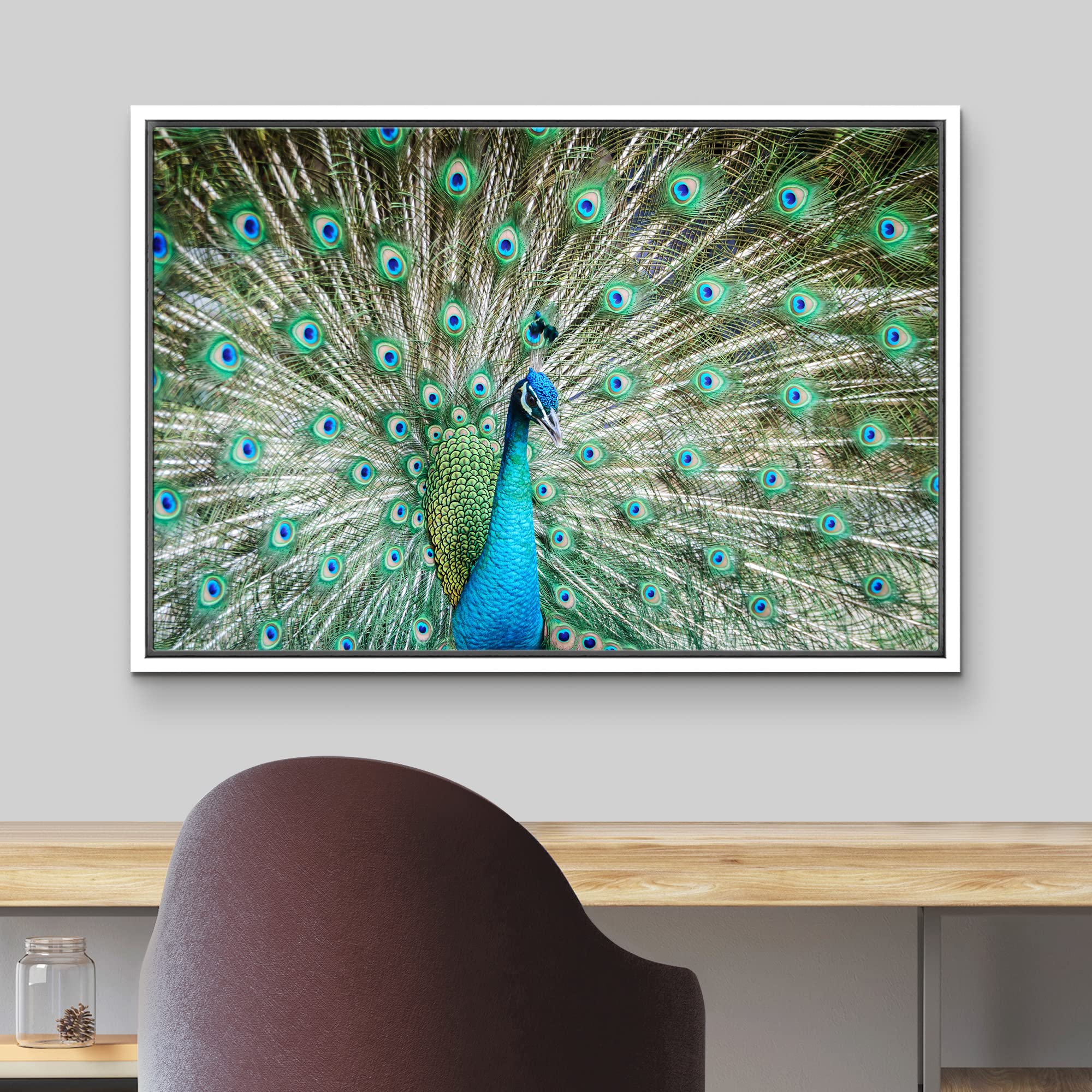 Wall26 Framed Canvas Prints Wall Art Peacock Showing Its Beautiful Feathers/Spreading Its Tail | Wall Decor Stretched Gallery Fr
