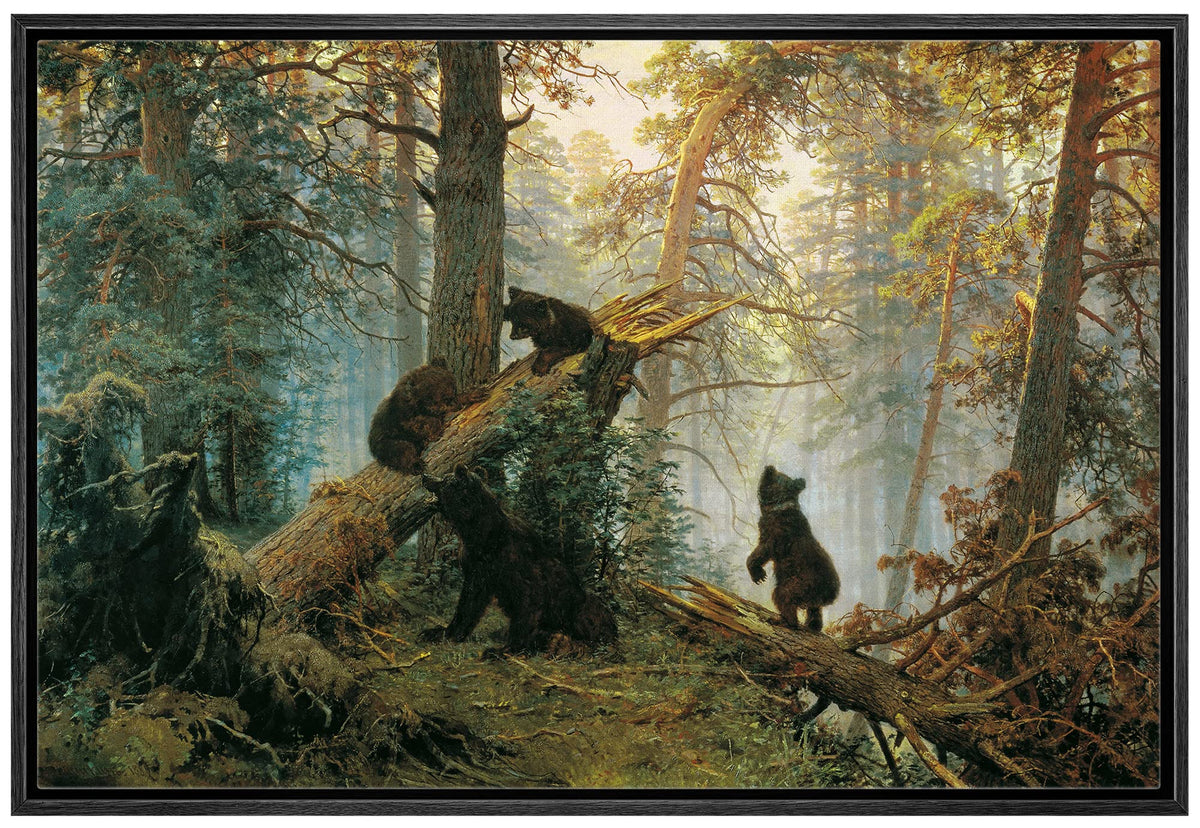 Wall26 Framed Canvas Print Wall Art Black Bears In The Spring Forest Nature Wilderness Illustrations Modern Art Rustic Scenic Co