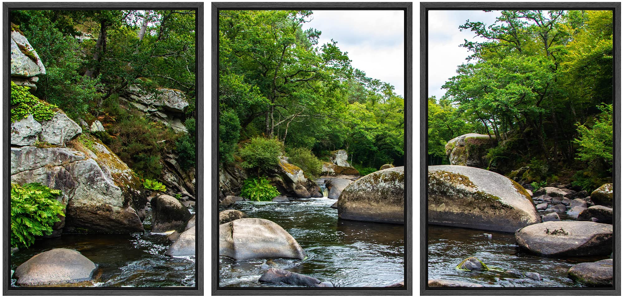 Signwin 3 Piece Framed Canvas Wall Art Forest Rivers Canvas Prints Home Artwork Decoration For Living Room,Bedroom - 24''X36''X3