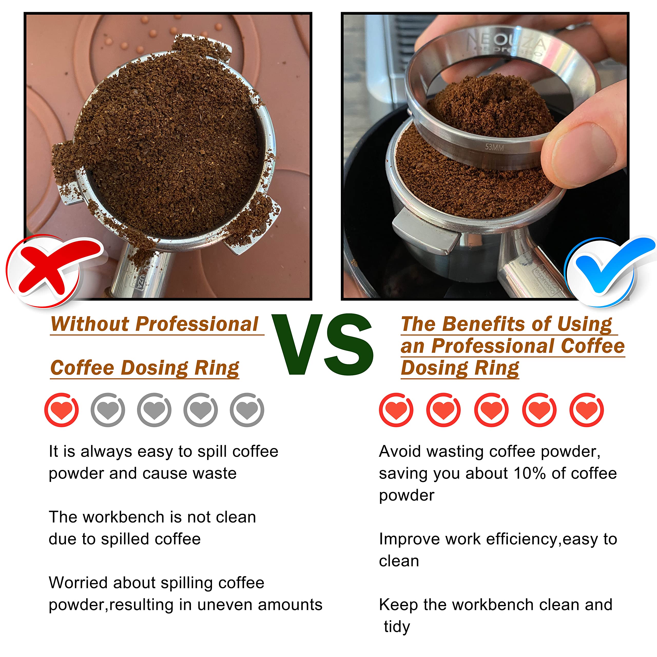 Neouza Espresso Dosing Funnel Ring Stainless Steel Compatible With Coffee Machine Portafilter For Tamping (58Mm)