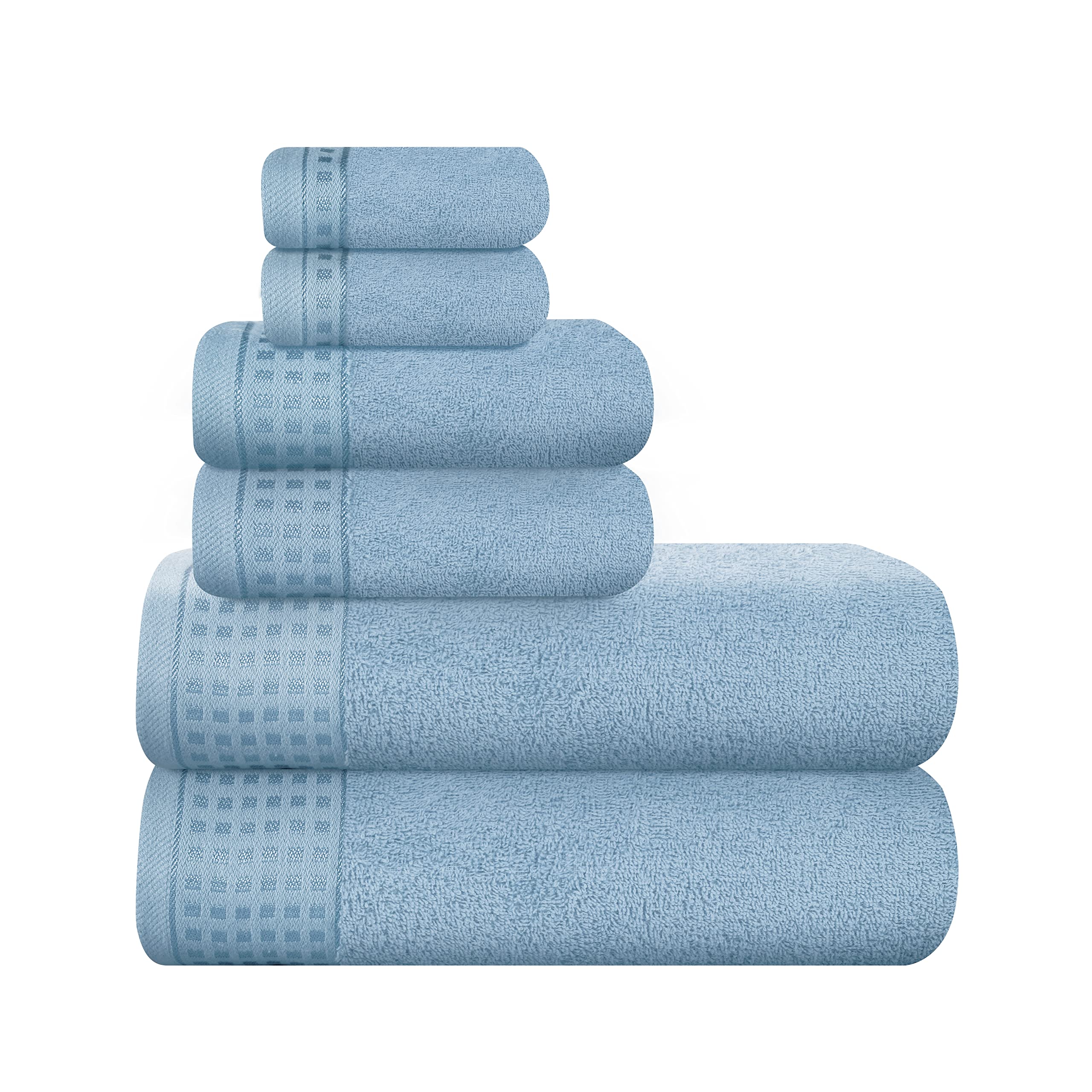 Glamburg 100% Cotton Ultra Soft 6 Pack Towel Set, Contains 2 Bath Towels 28X55 Inches, 2 Hand Towels 16X24 Inches & 2 Wash Coths