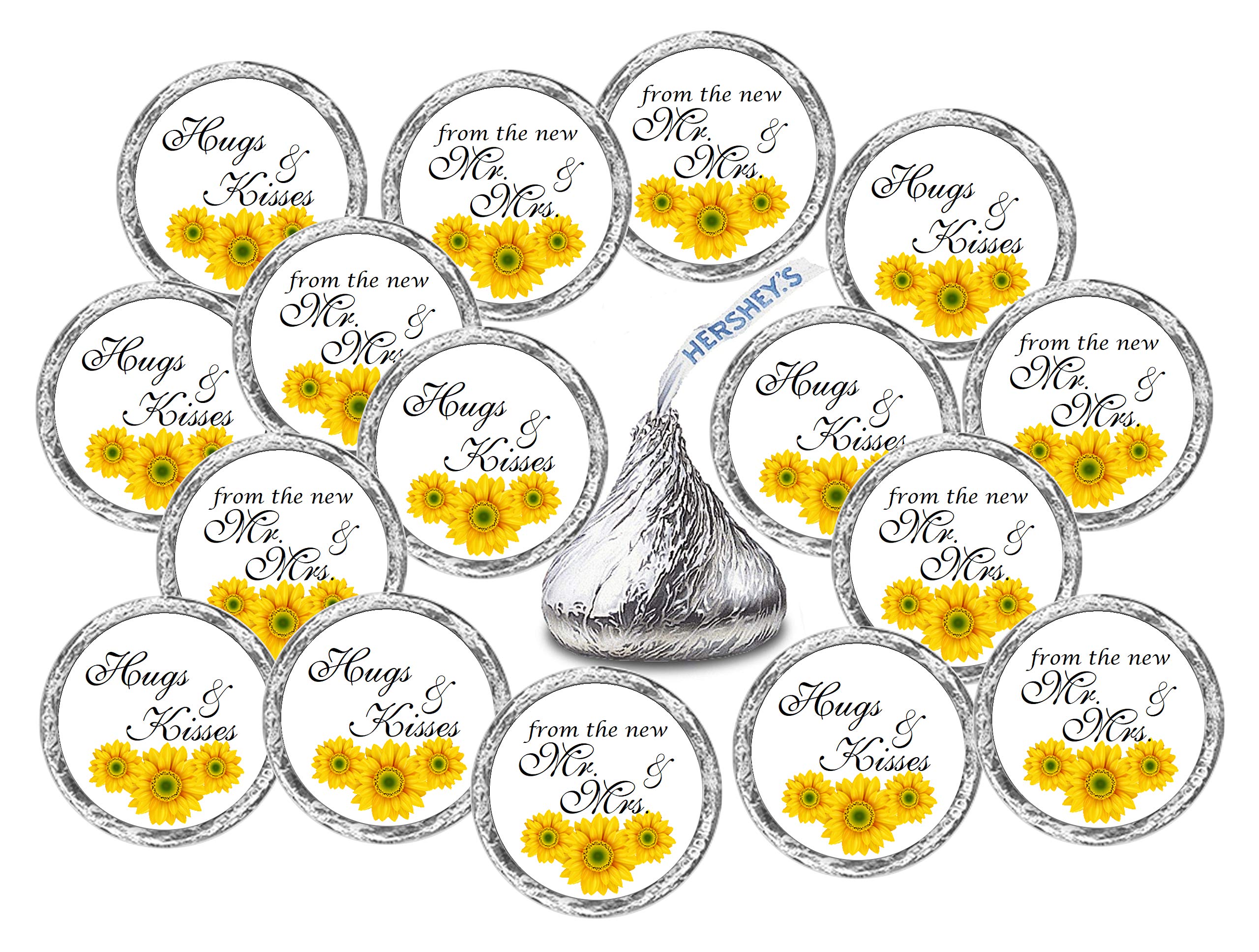 324 Sunflower Hugs And Kisses From The New Mr. & Mrs. Kisses Wedding Stickers, Floral Chocolate Drops Labels Stickers For Weddin