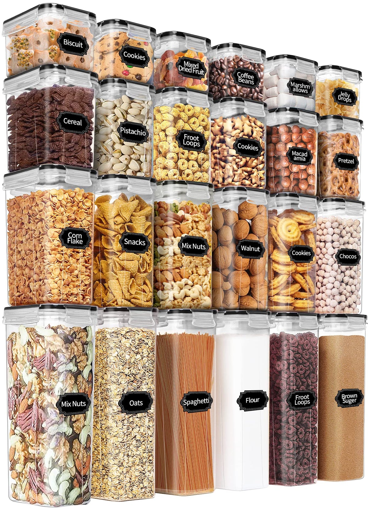 Praki Airtight Food Storage Containers Set With Lids - 24 Pcs, Bpa Free Kitchen And Pantry Organization, Plastic Leak-Proof Cani