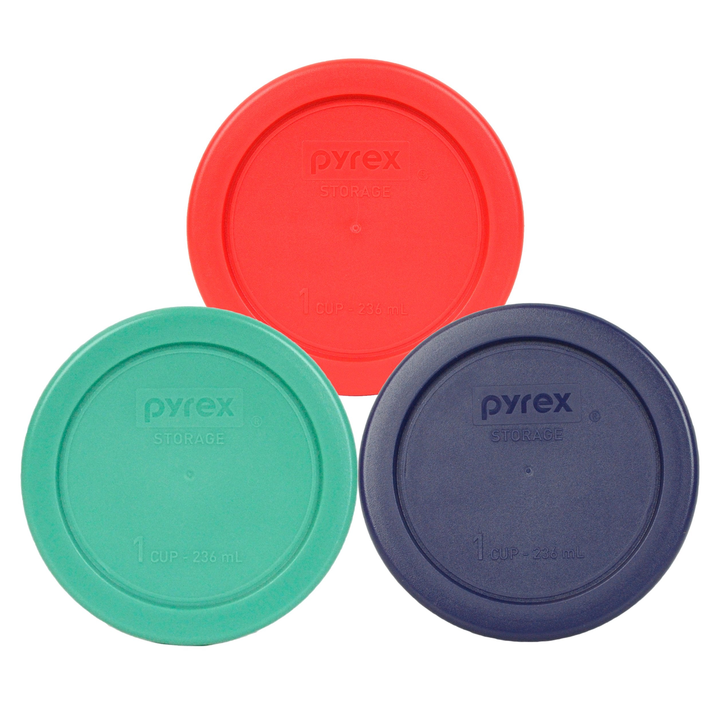 Pyrex 7202-Pc 1 Cup (1) Blue (1) Red (1) Green Round Plastic Lid - 3 Pack