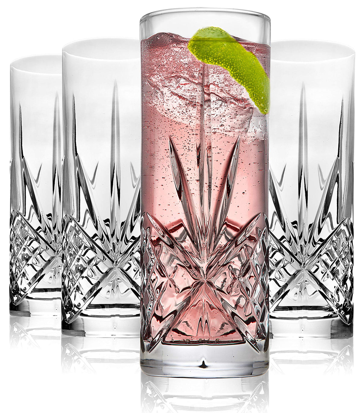 Godinger Tall Beverage Glasses Collins All Purpose Drinking Glasses- Dublin Collection, Set Of 4