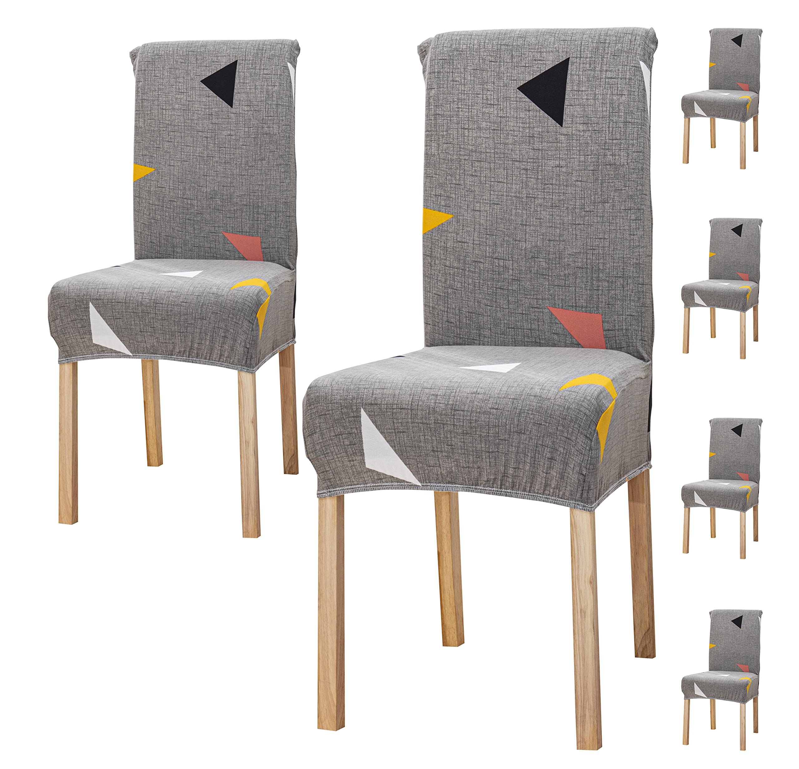 House Of Quirk Elastic Chair Cover Stretch Removable Washable Short Dining Chair Cover Protector Seat Slipcover (Pack 6, Grey Tr