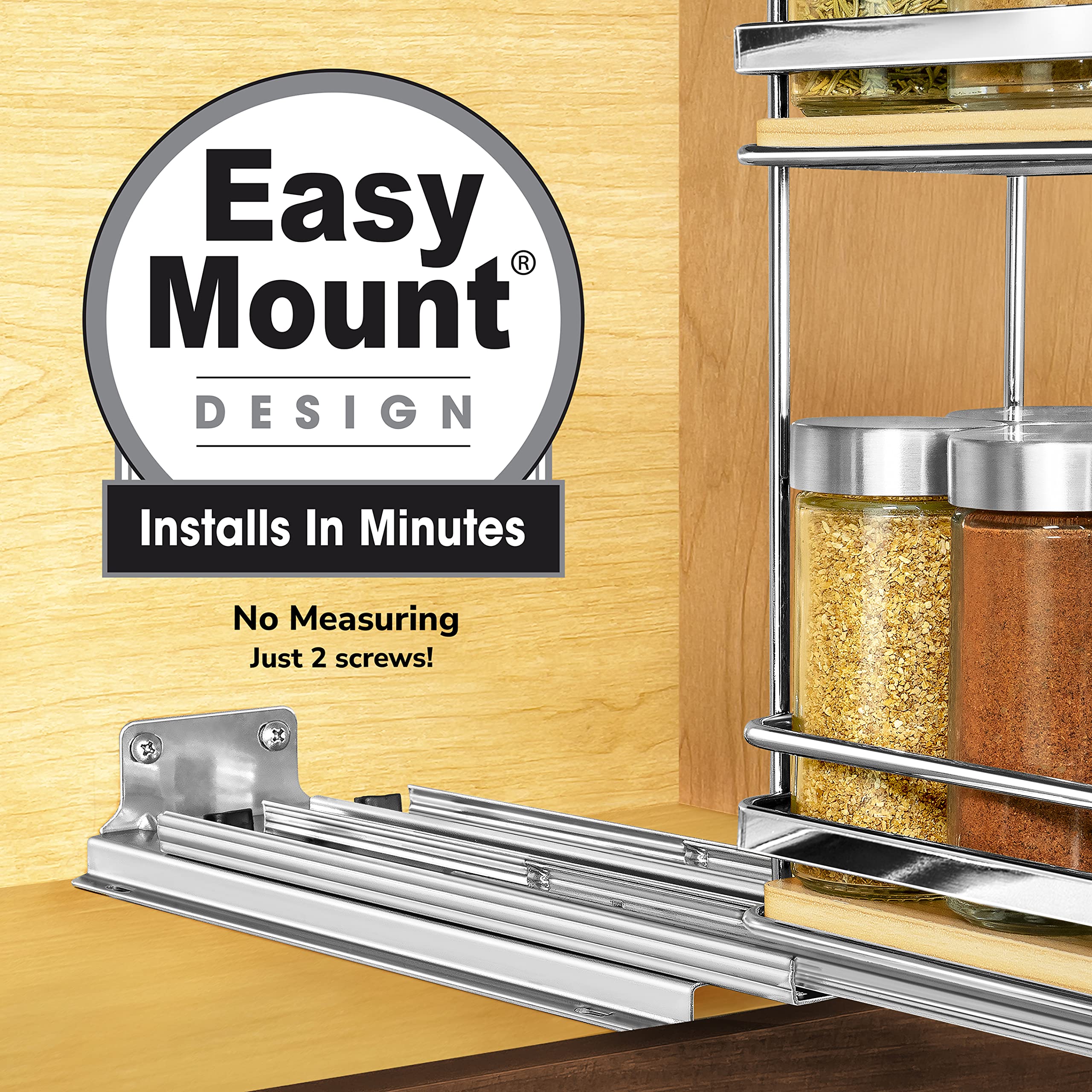 LYNK PROFESSIONAL   lite Pull Out Spice Rack Organizer for Inside Kitchen Cabinets - 4-1/4 inch Wide - Slide Out Drawer - Wood/C