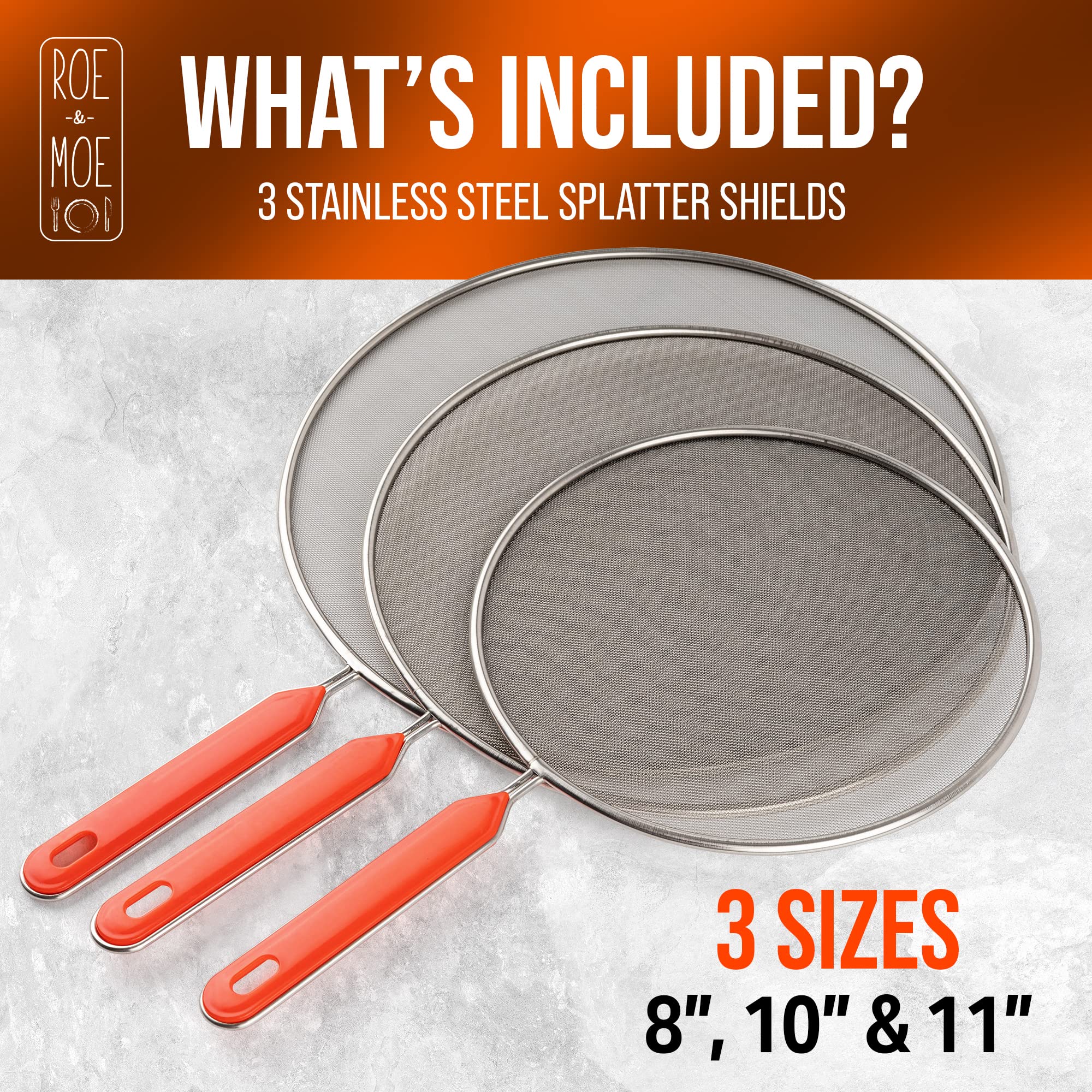 Roe & Moe Splatter Screens - Stainless Steel Splatter Screens For Frying Pan With Insulated Handles - Grease Splatter Guards For