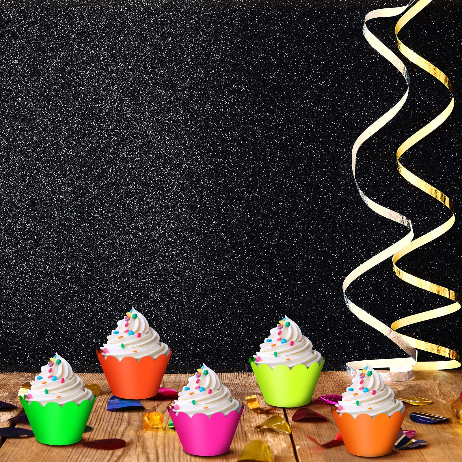 Spakon Glow Party Neon Party Supplies Neon Cupcake Wrappers For Glow Neon Birthday Party Wedding Decoration Black Light Reactive