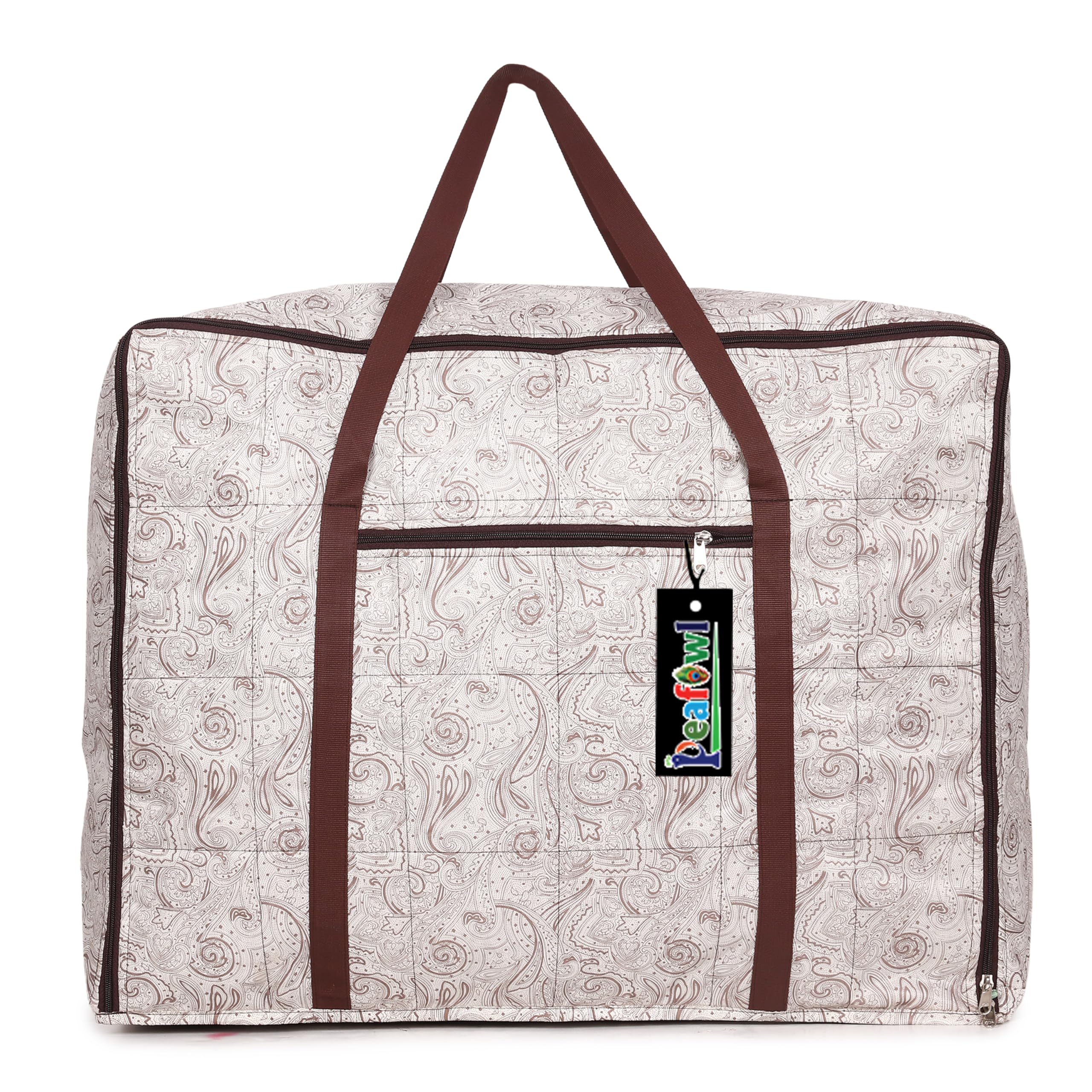 Peafowl Multipurpose Storage Bag For Double Bed Blanket, Saree, Household Items With Paisley Pattern