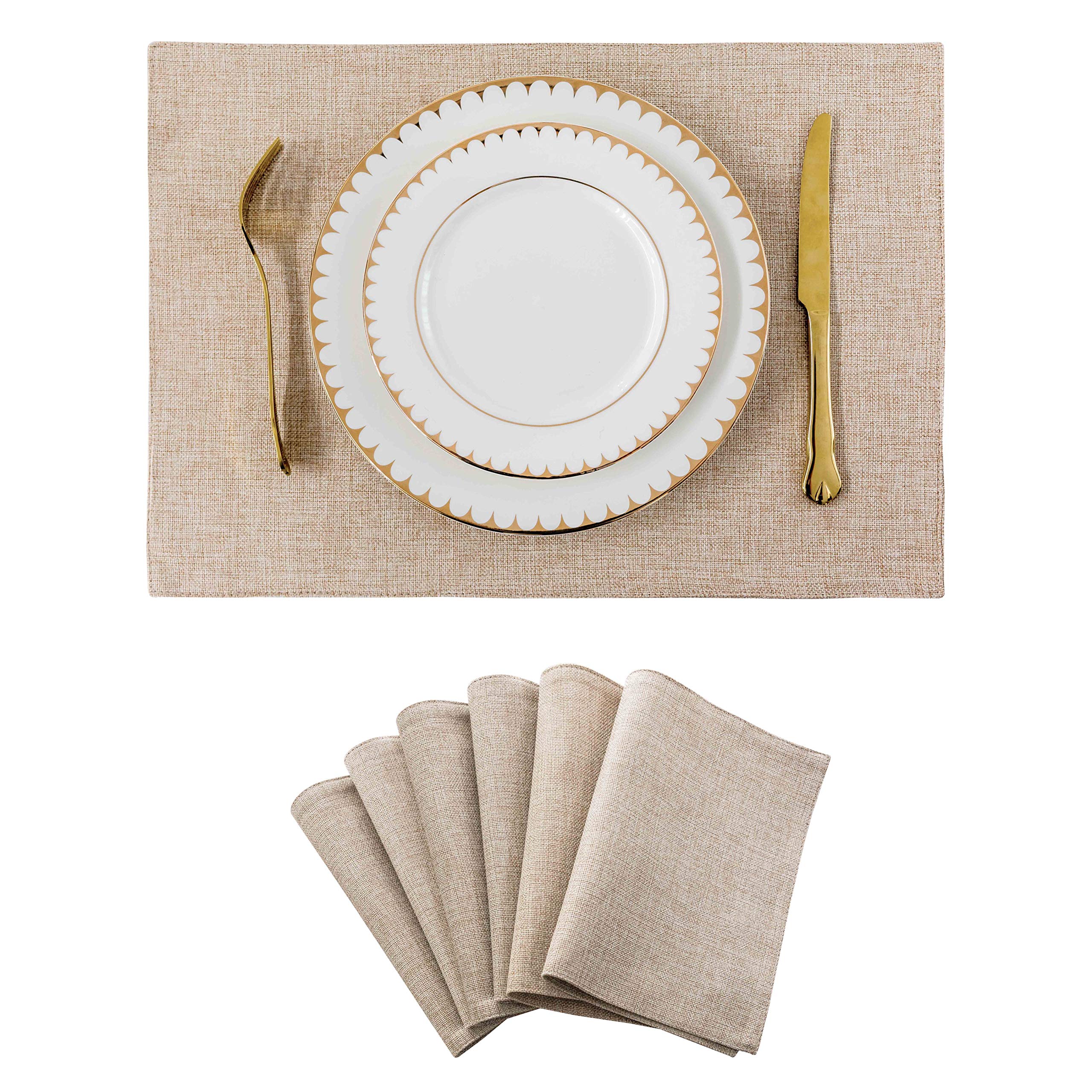 Home Brilliant Burlap Linen Placemats Set Of 6 Plate Mats Heat Resistant Dining Table Cloth Placemats Washable Kitchen Table Mat