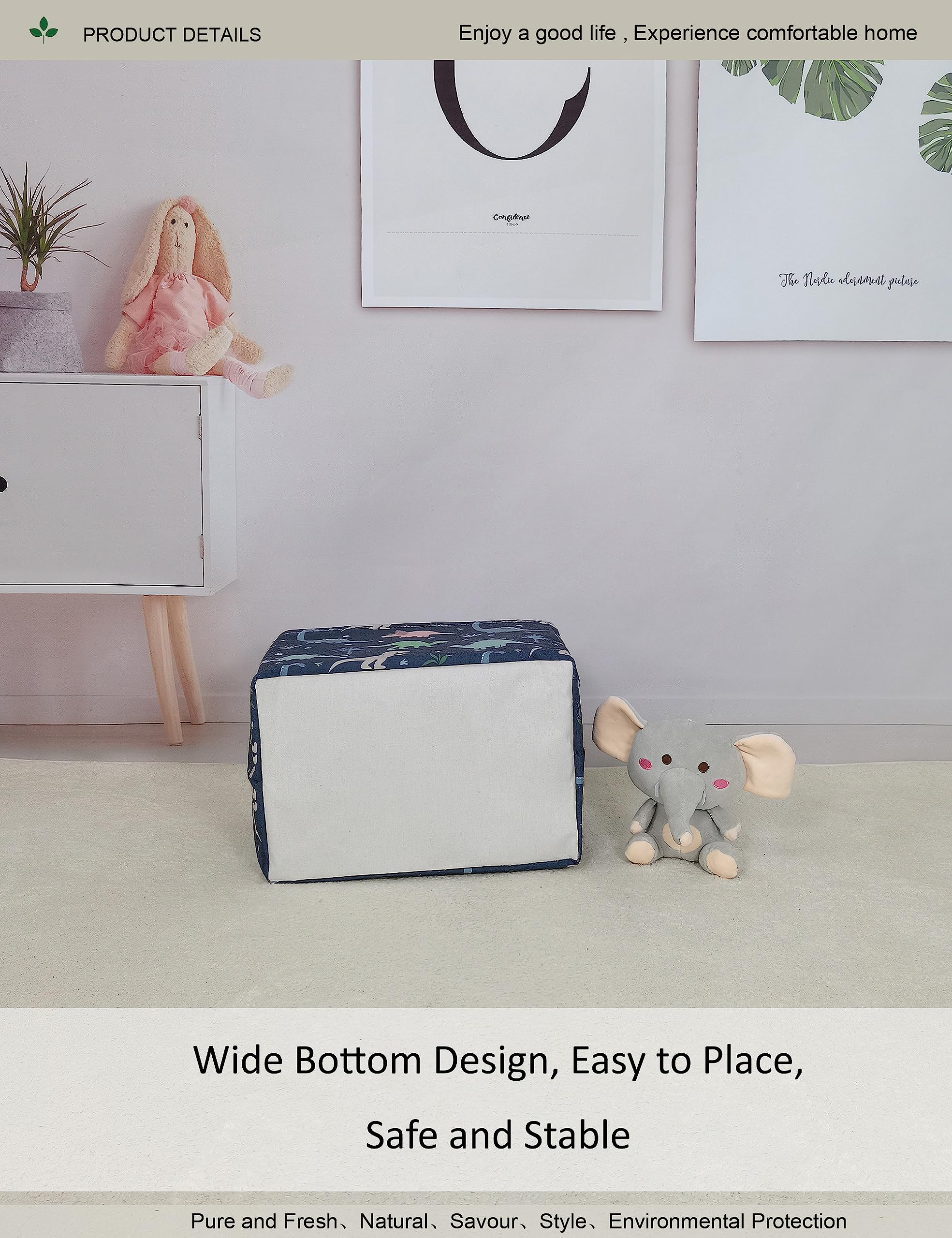 ONOEV Rectangular waterproof laundry basket foldable storage basket laundry Hampers with handle gift basket suitable for children's room and toy storage (Blue Dinosaur)