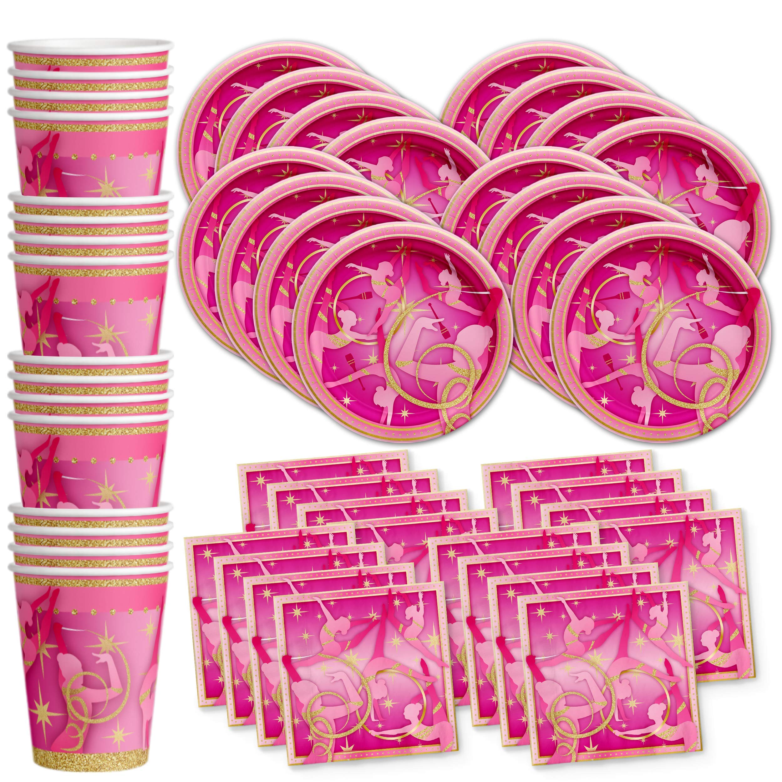 Pink And Gold Gymnastics Birthday Party Supplies Set Plates Napkins Cups Tableware Kit For 16