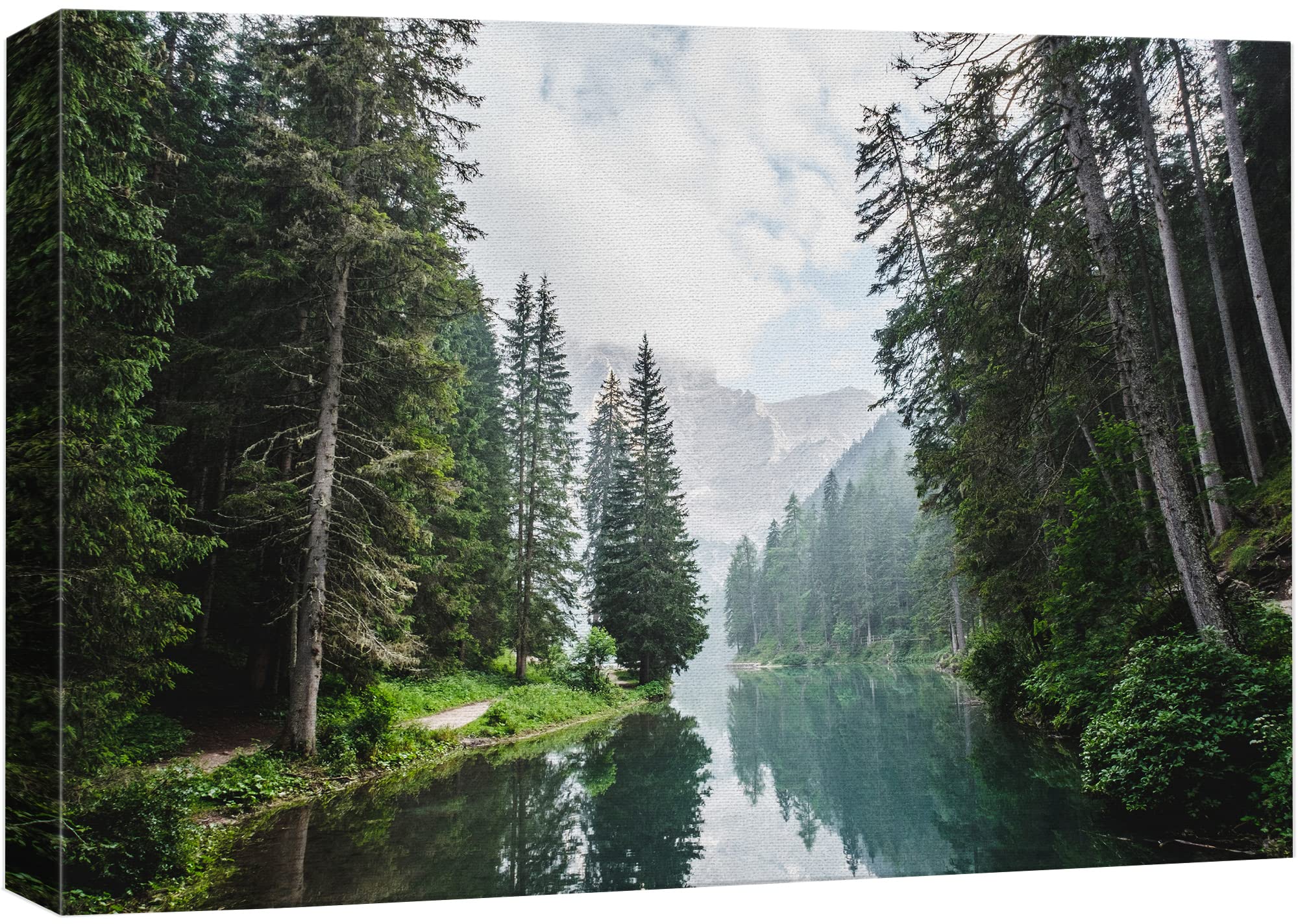 Wall26 Canvas Print Wall Art Fall Green Forest With Lake Reflection Nature Wilderness Photography Modern Art Rustic Scenic Color