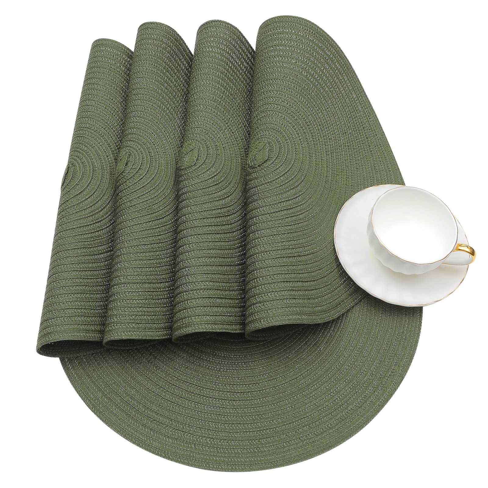 Shacos Round Placemats Set Of 6 Washable 15 Inch Round Table Mats Cotton Polyester Woven Braided Place Mats For Dining Table (Ol