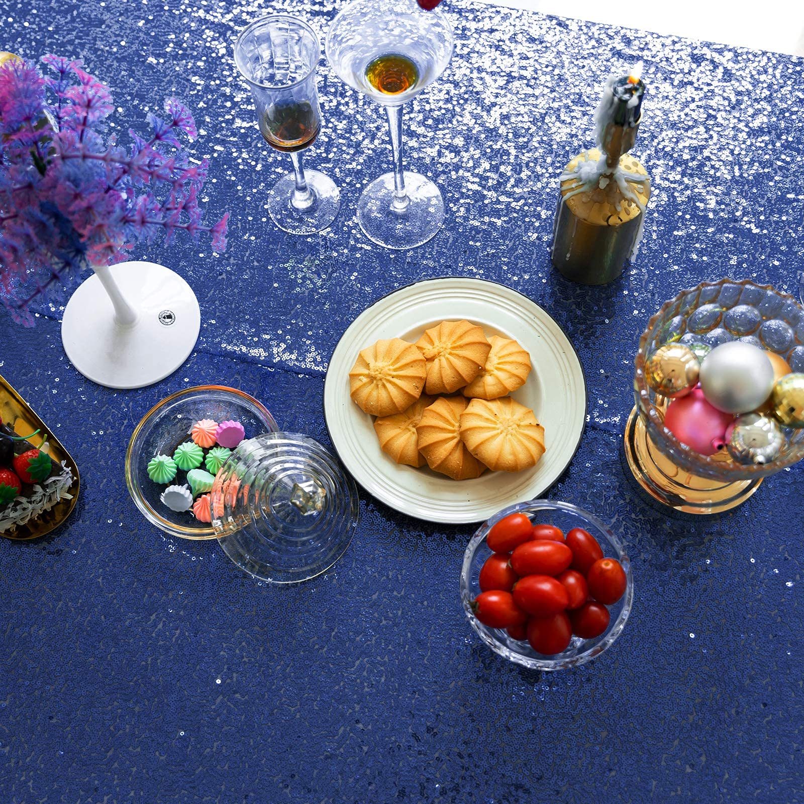Jyflzq Navy Blue Sequin Tablecloth 60 X 102 Rectangular Sparkly Drape Table Cloths Table Cover Overlay For Wedding Birthday Part