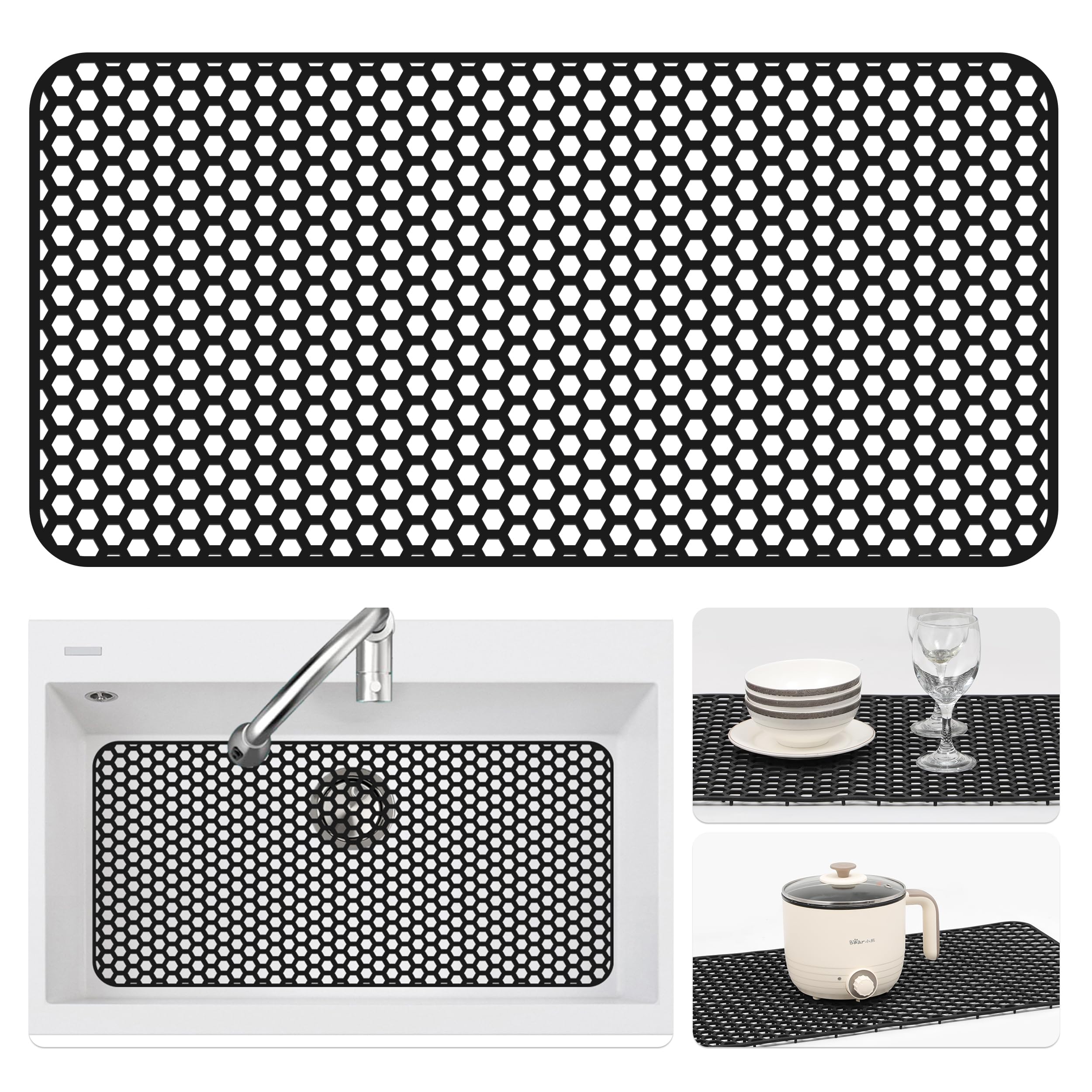 Bestjing Silicone Sink Protectors for Kitchen Sink - 28.4x 14.3 Kitchen Protector Accessory, Non-Slip Heat Resistan Mat for Bott