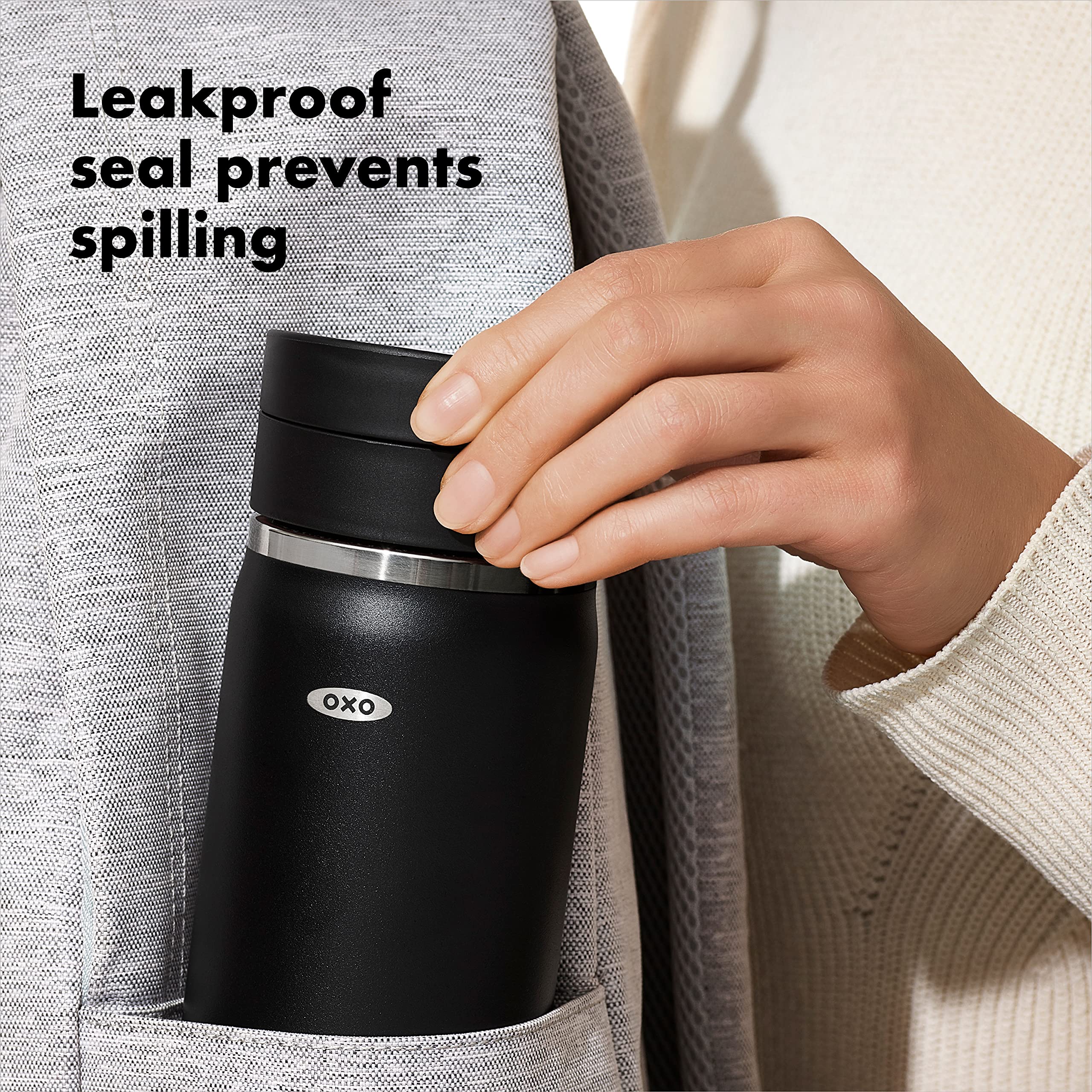 OXO Good Grips Travel Coffee Mug - 16oz, Leakproof SimplyClean™ Lid, Stainless Steel, Onyx
