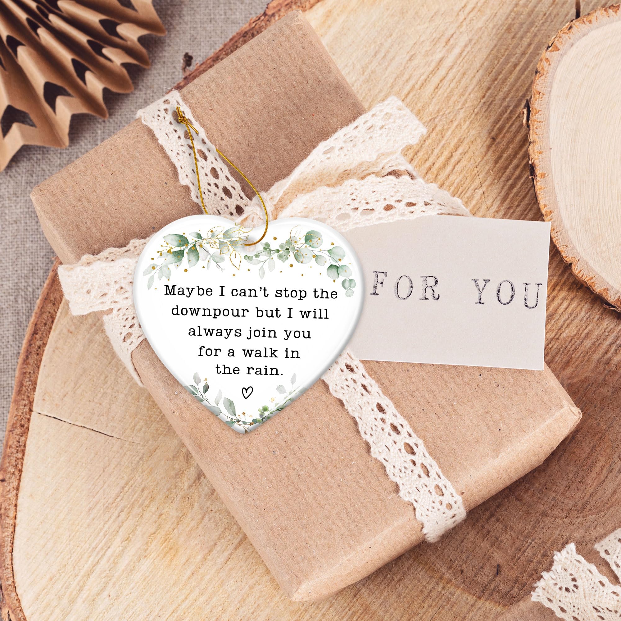 ZAGKOO Maybe I Can t Stop The Downpour Heart Ornament, Sentimental Ceramic Friendship Hanging Plaque Gift for Bestie Women Frien