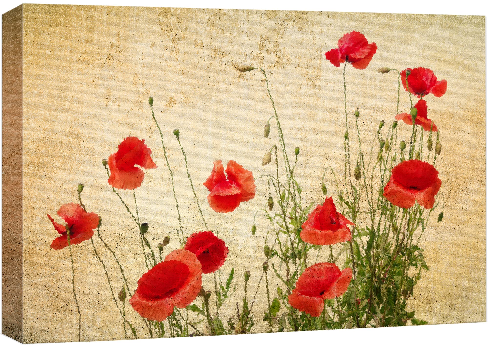 Wall26 - Canvas Wall Art - Red Poppy Flowers On Vintage Abstract Background - Gallery Wrap Modern Home Art | Ready To Hang - 16X