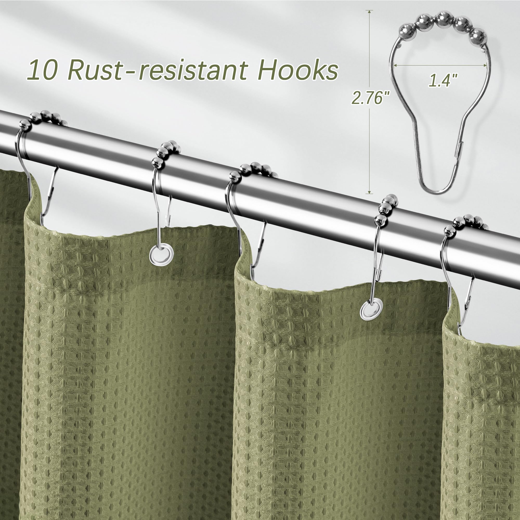 Pangsinne Khaki Shower Curtain Waffle Weave 60 Inches Heavy Fabric Duty Shower Curtains For Stall, Water Repellent 256Gsm Weight