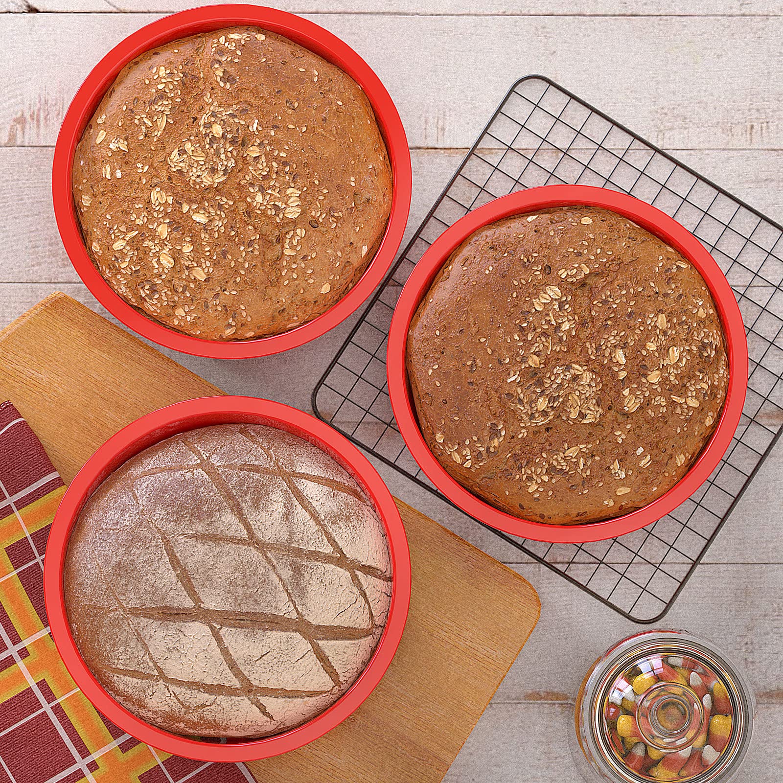 Silivo 8 Inch Cake Pans(3 Pack) - Nonstick Silicone Round Cake Molds For Layer Cake, Cheese Cake And Chocolate Cake