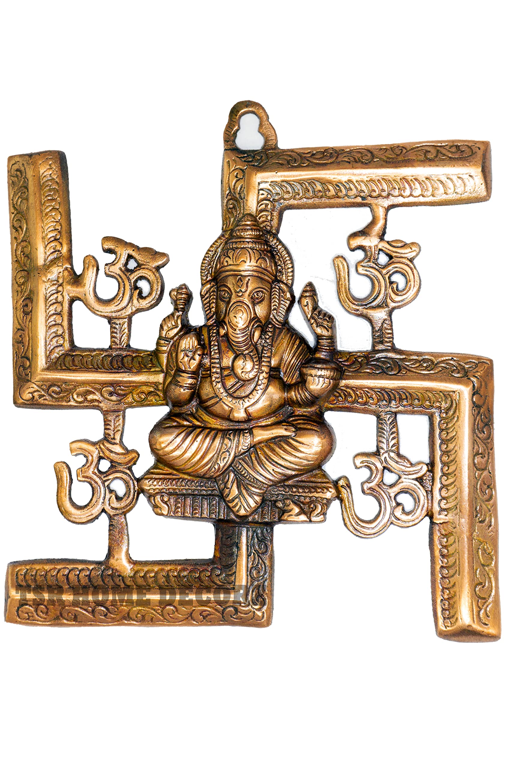 Tsr Home Decorz Metal Om Swasthik Ganesha 10 Inch Size, Wall Hanging Sculpture Decorative For Gifting Housewarming Main Door, En