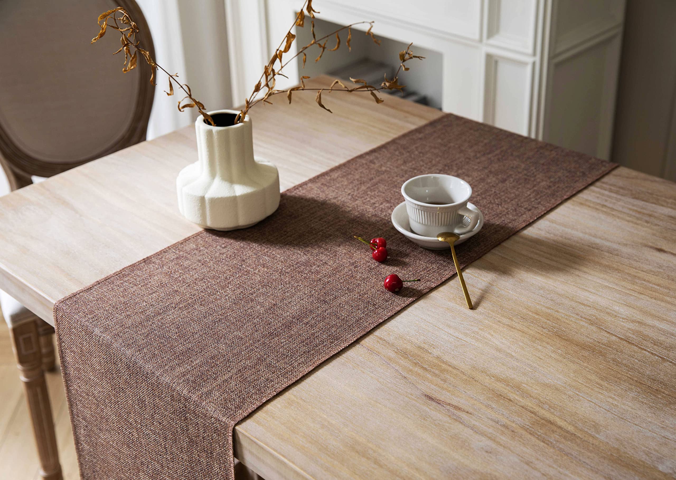 Zeemart Brown Table Runners 36 Inches Long, Burlap Linen Style Rustic Farmhouse Table Runner, Small Short Boho Coffee Table Runn