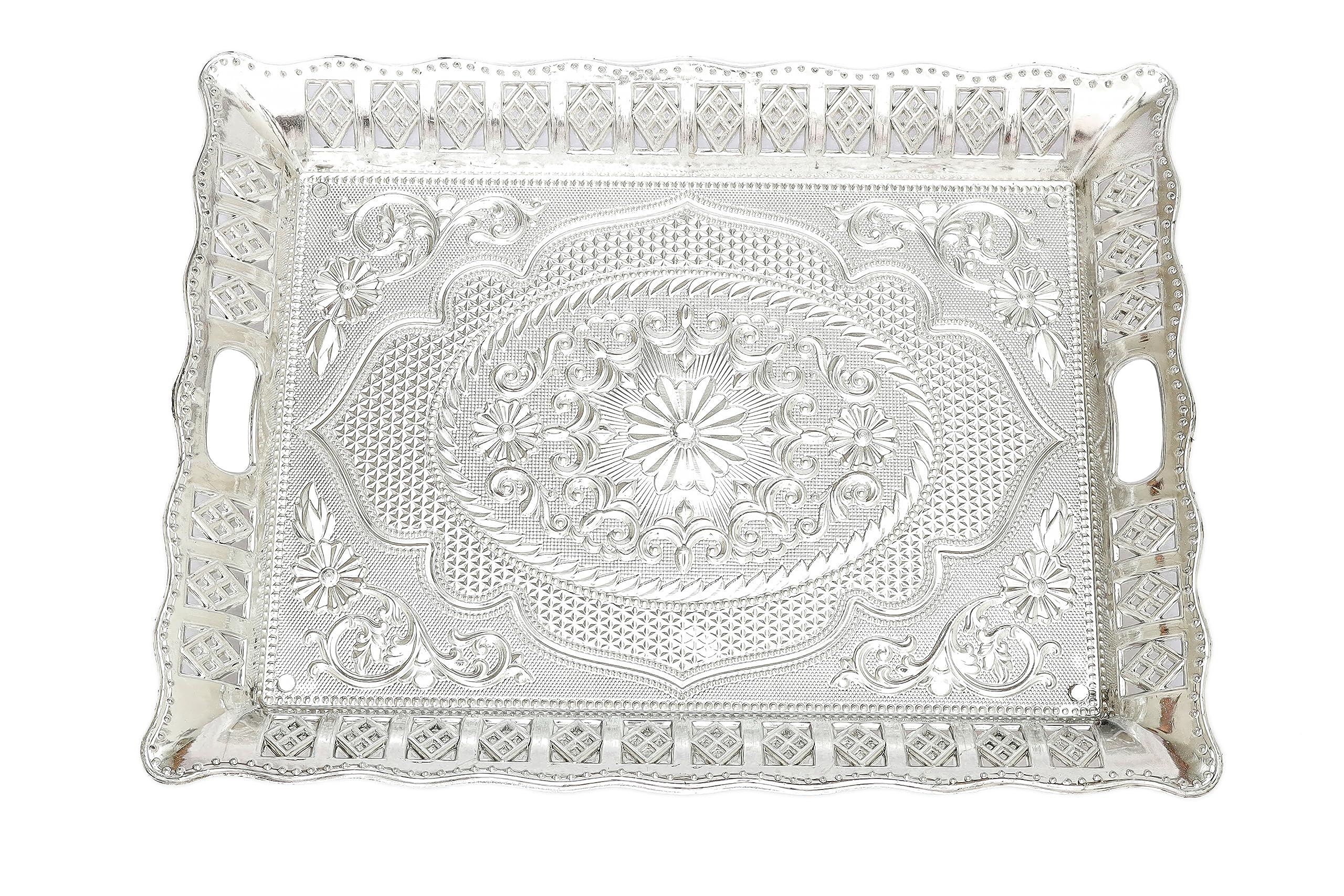 Madhuli Traditional Design Serving Rectangular Tray,Plastic Silver Finish Serving Tray,Rectangle Tray,Designer Platters,Tray For