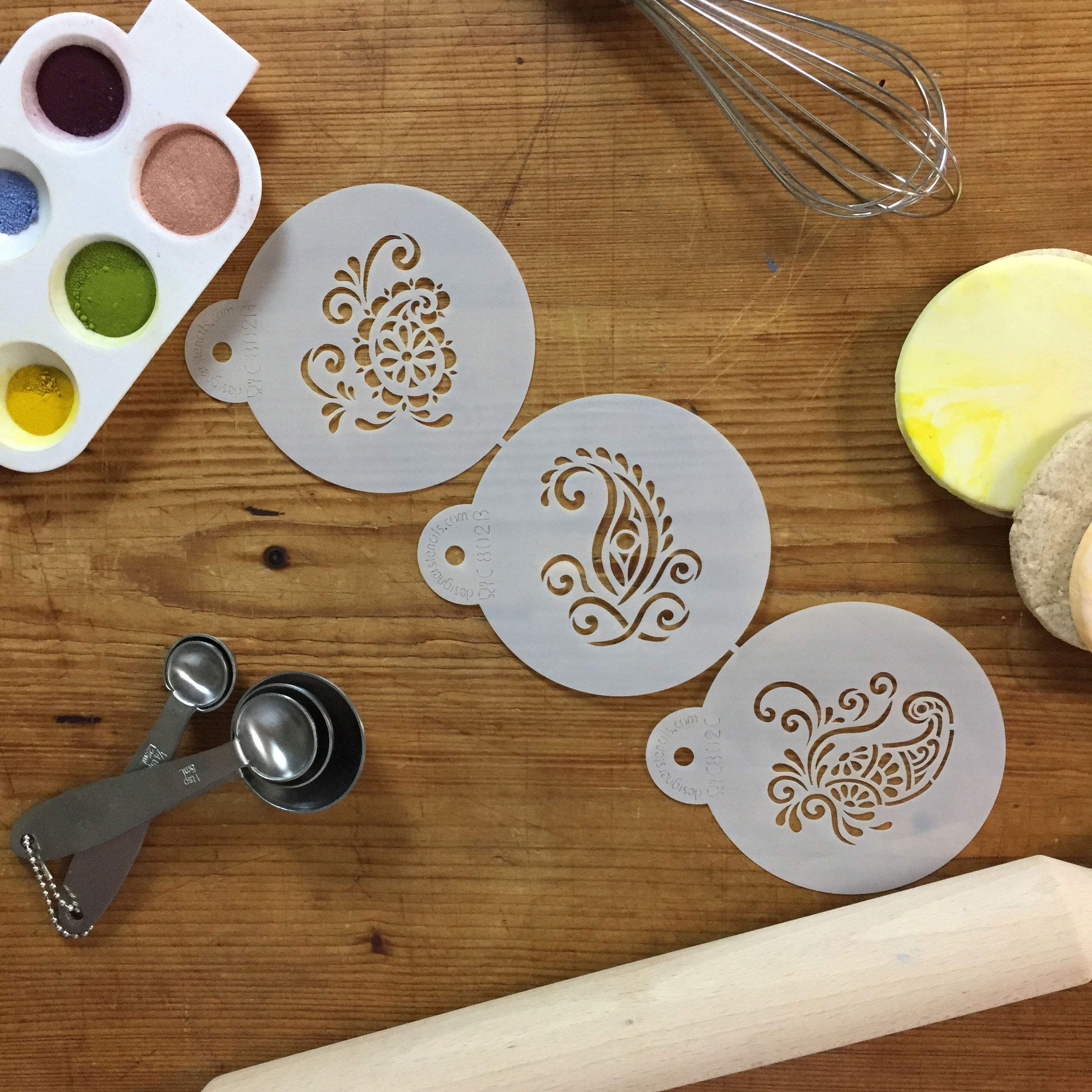 Designer Stencils Silk Paisley Set Stencil, Fits 3 Inch Cookie, Beige/Semi-Transparent