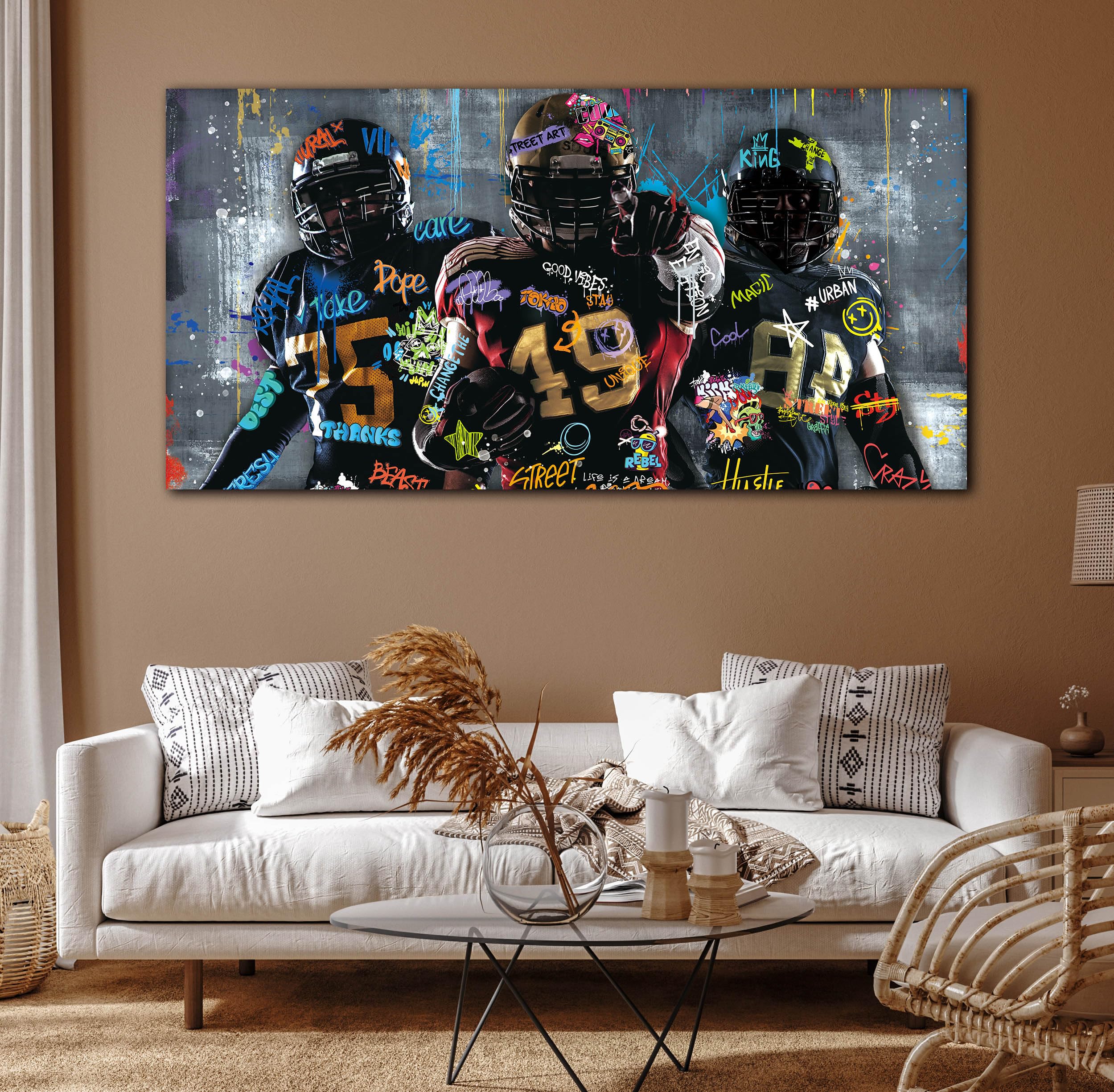 Caneito Graffiti Rugby Wall Art For Living Room, Large Canvas Wall Art Print Painting For Bedroom, Cool Sport Picture Wall Decor