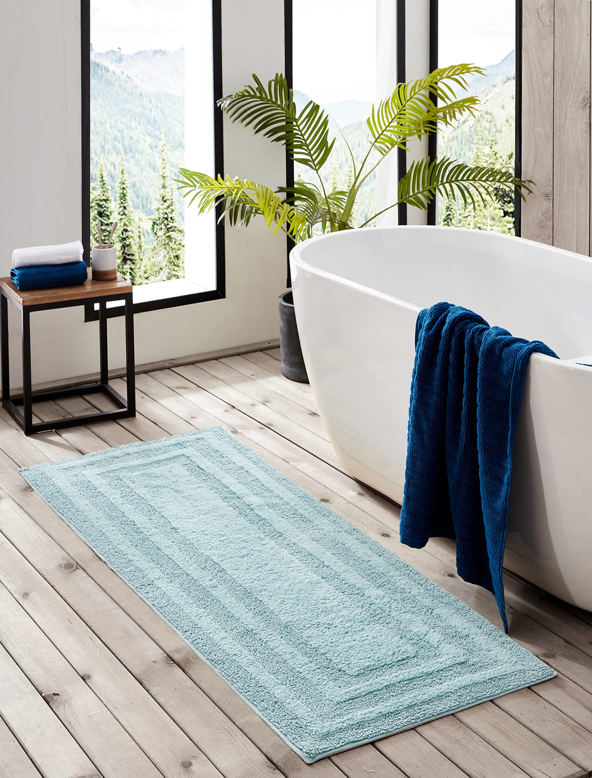 Eddie Bauer - Bathroom Rug Runner, Soft Tufted Cotton Bathroom Decor, Super Absorbent & Quick Dry (Logan Turquoise, 60'' X 22'')