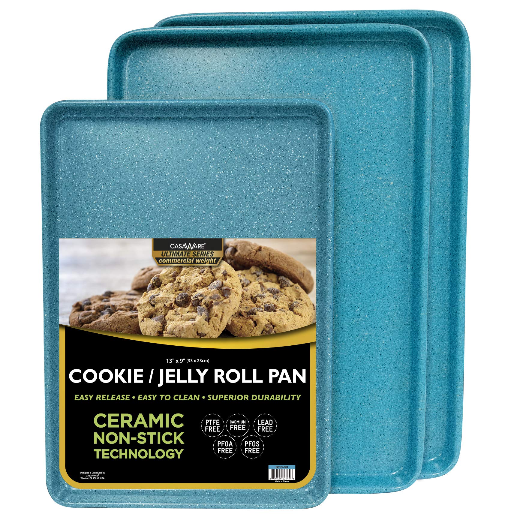 Casaware 3Pc Ultimate Commercial Weight Cookie Sheet Set, Two 15 X 10-Inch Pans, One 13 X 9-Inch-Inch Pan (Blue Granite)