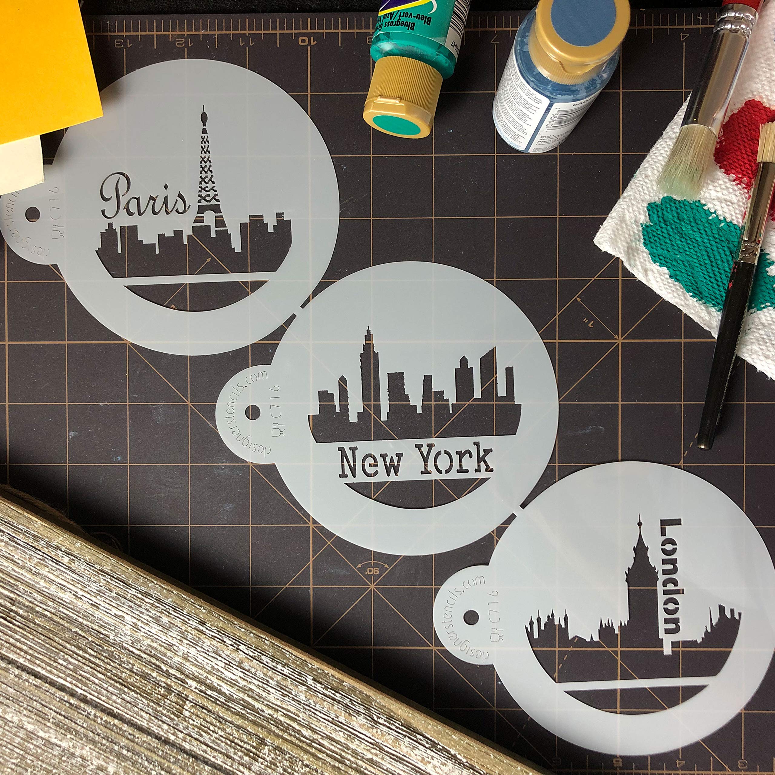 Designer Stencils Paris, London And New York Skylines Cookie Stencils, Beige/Semi-Transparent