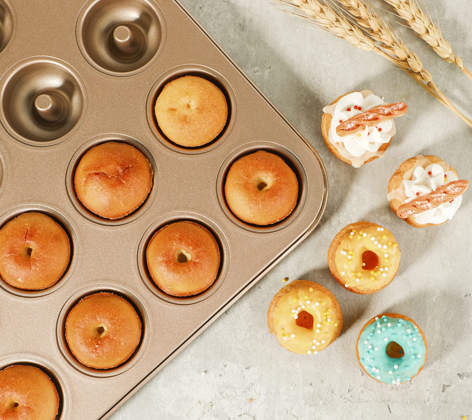 Webake Mini Donut Pan Non-Stick 24-Cavity Small Donut Tray Heavy Gauge Bite Size Inch Doughnut Pans For Baking