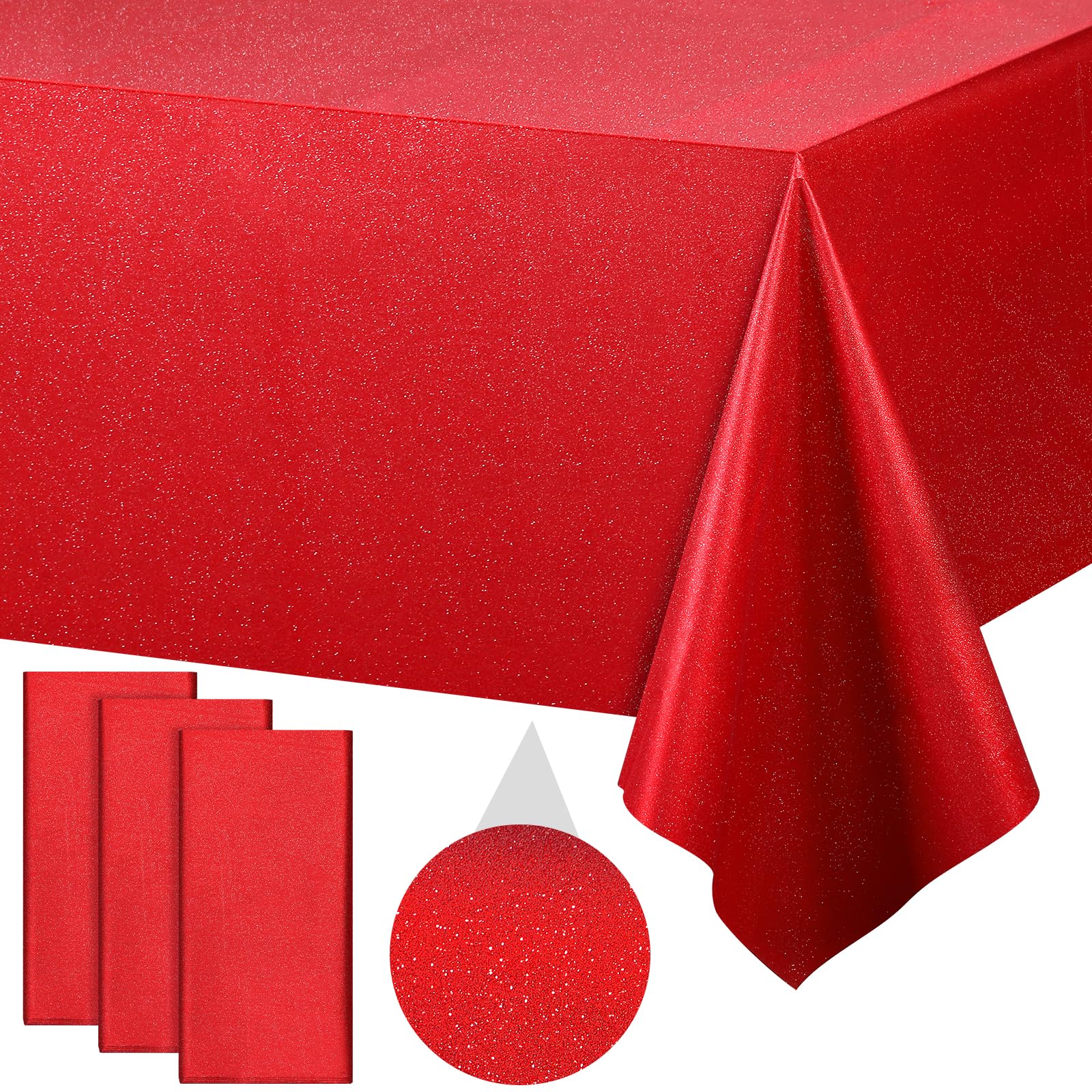 FunnyPars 3 Pack Iridescent Red Plastic Tablecloth,Glitter Disposable Laser Rectangle Table Covers,Red Holographic Foil Table Cl