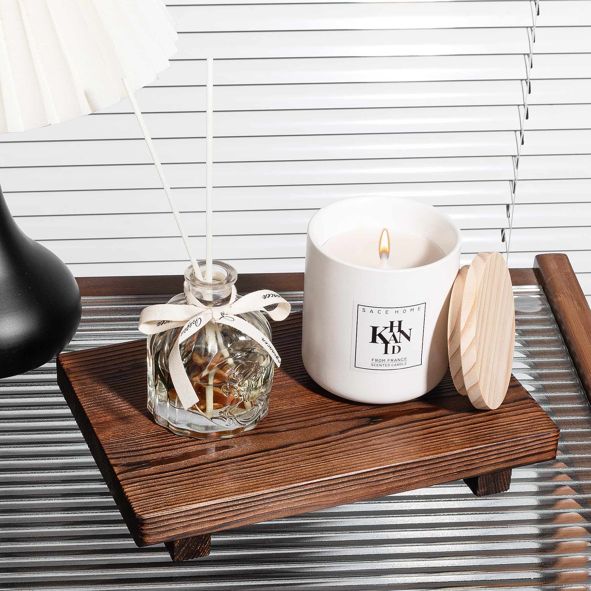 Bathroom Counter Organizer Wood Pedestal Stand Farmhouse Decorative Tray Soap Holder For Kitchen Decor, 9'' X 6'' - Dark Brown