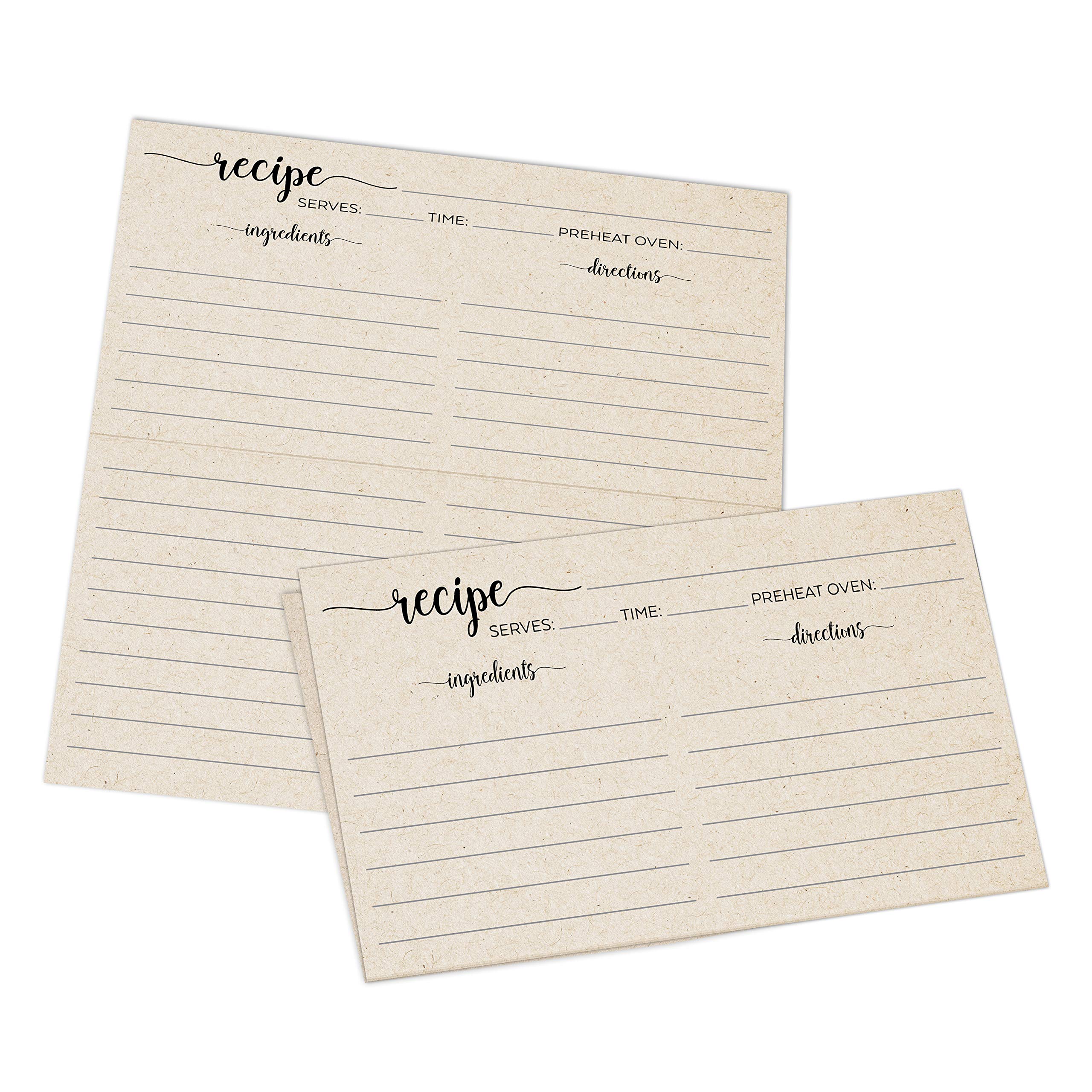 321Done Folding Recipe Cards (Set Of 50) Folds To 3X5 From 6X5 - Rustic Kraft Tan Minimalist - Retro Vintage Luxury Double-Sided