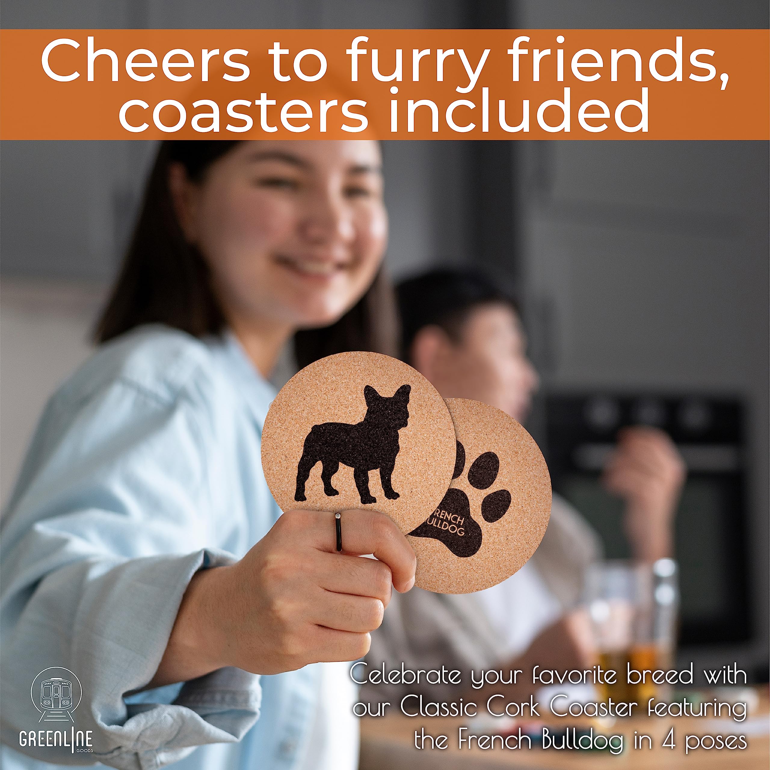 Greenline Goods French Bulldog Lovers Cork Drink Coasters - Set Of 4 Dog Coasters With Protective Bottom - French Bulldog Decor