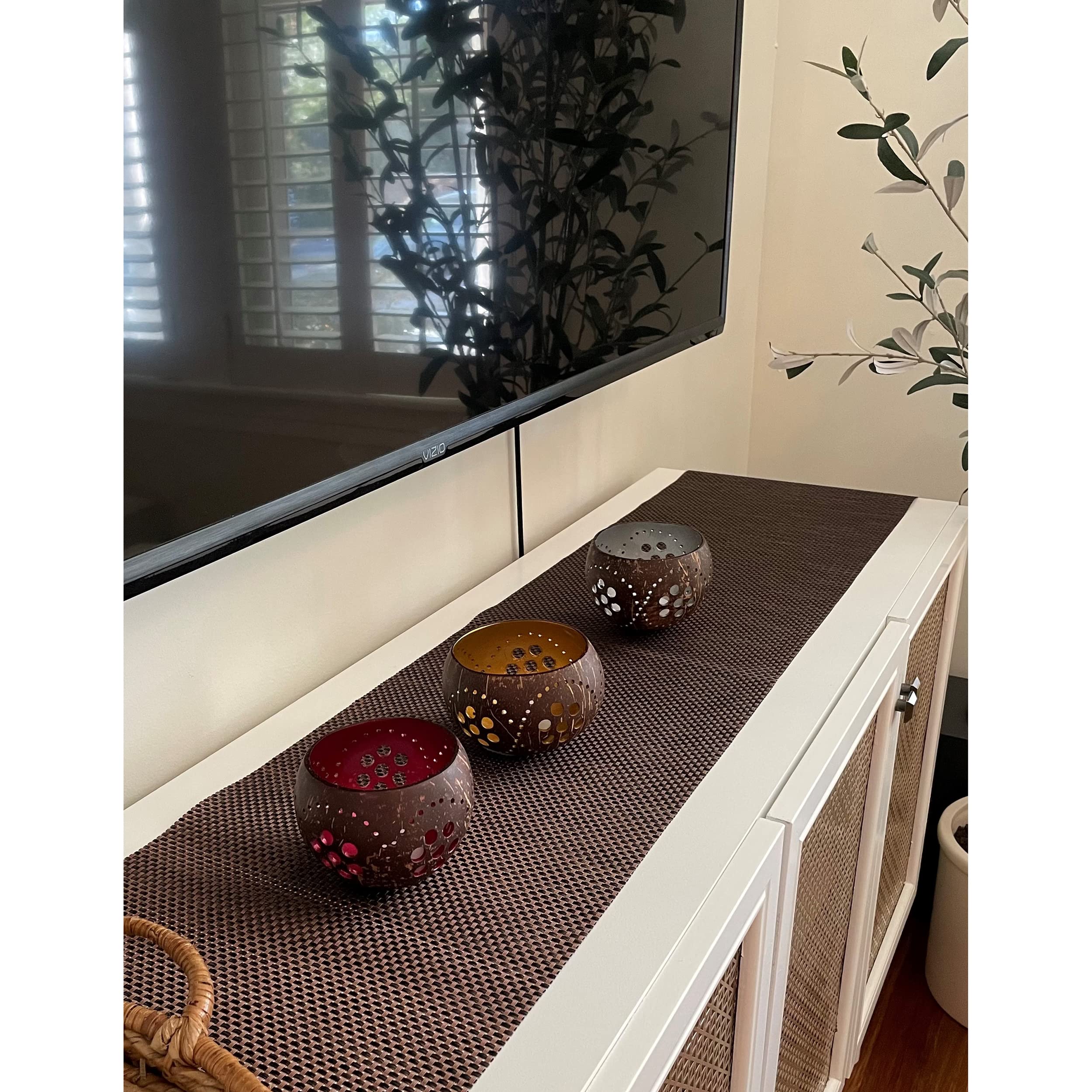 Ck Home Basketweave Runner (72 '' X12 '') & 4 Placemats (18 '' X12 '') Set Of 5, Vinyl Table Mats For Indoor/Outdoor Washable &
