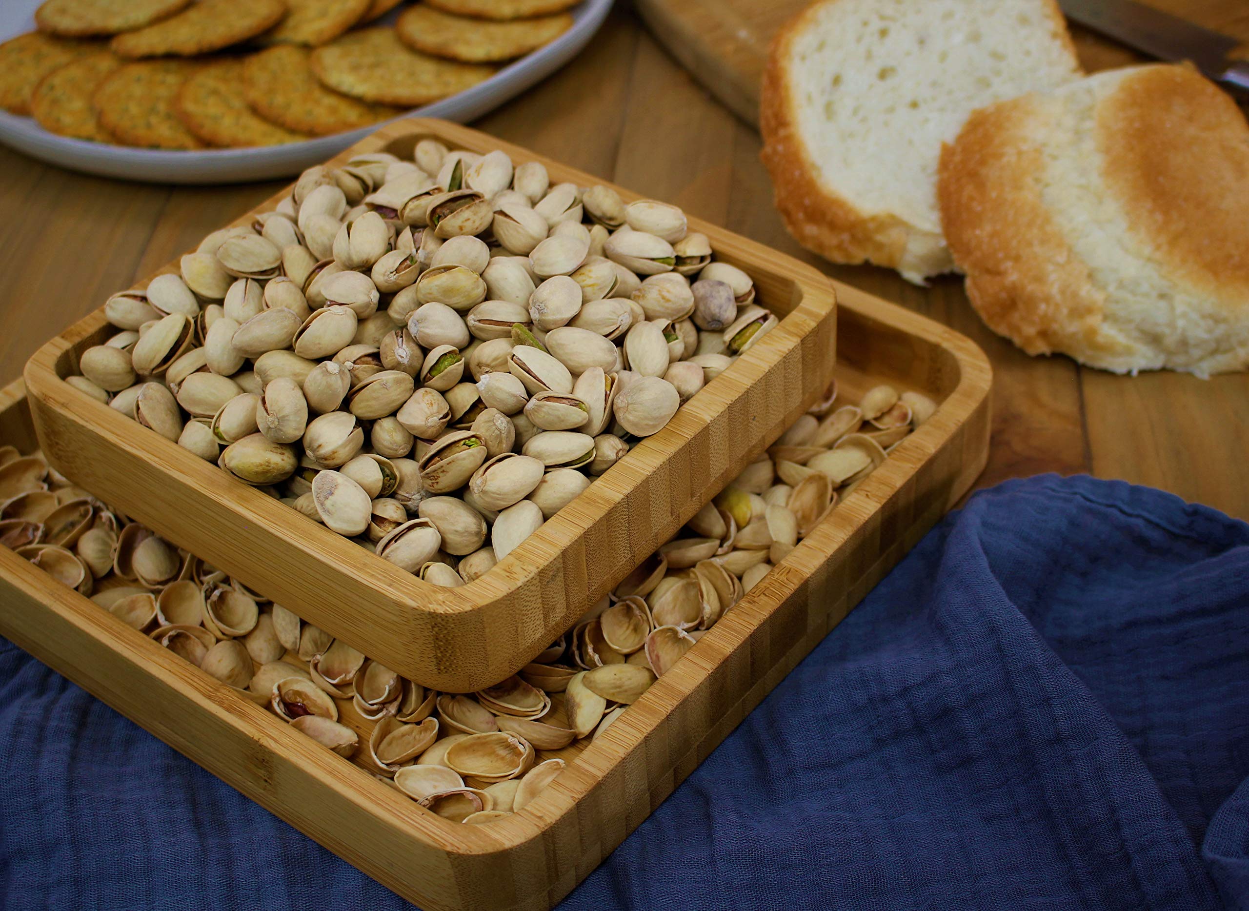 Penko Bamboo Pistachio Snack Bowl Double Dish Holder Bowl Pedestal And Sunflower Seed Nut Bowl With Shell Storage
