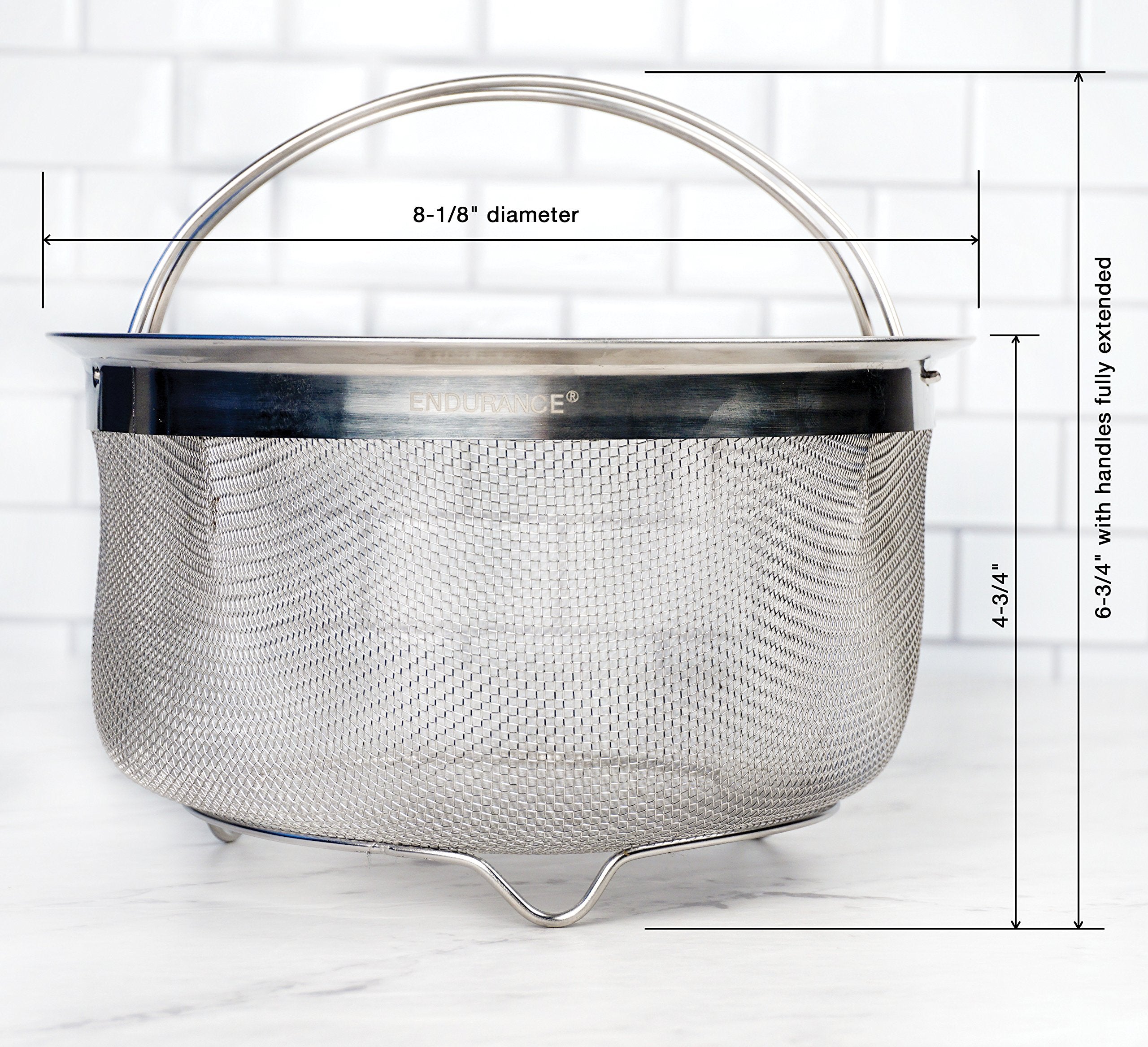 Rsvp International Mesh Colander Strainer Basket With Folding Handles, 3 Quarts | For Pasta, Frying, & Salads | Dishwasher Safe