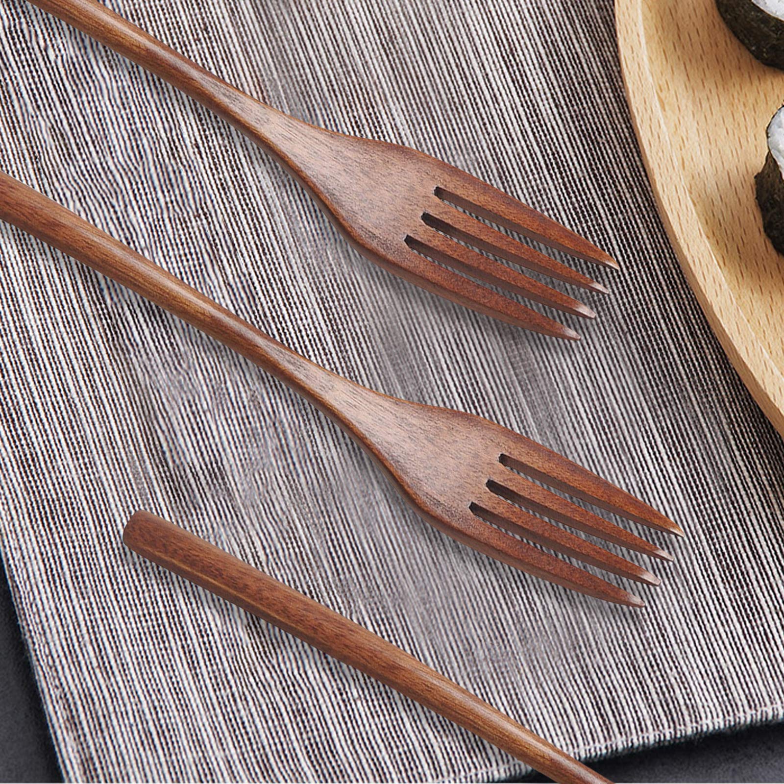 8 Pack Wooden Forks, Findtop 9 Inch Long Handle Reusable Japanese Style Handmade Kitchen Utensil Wood Forks For Pasta, Fruit, Sa