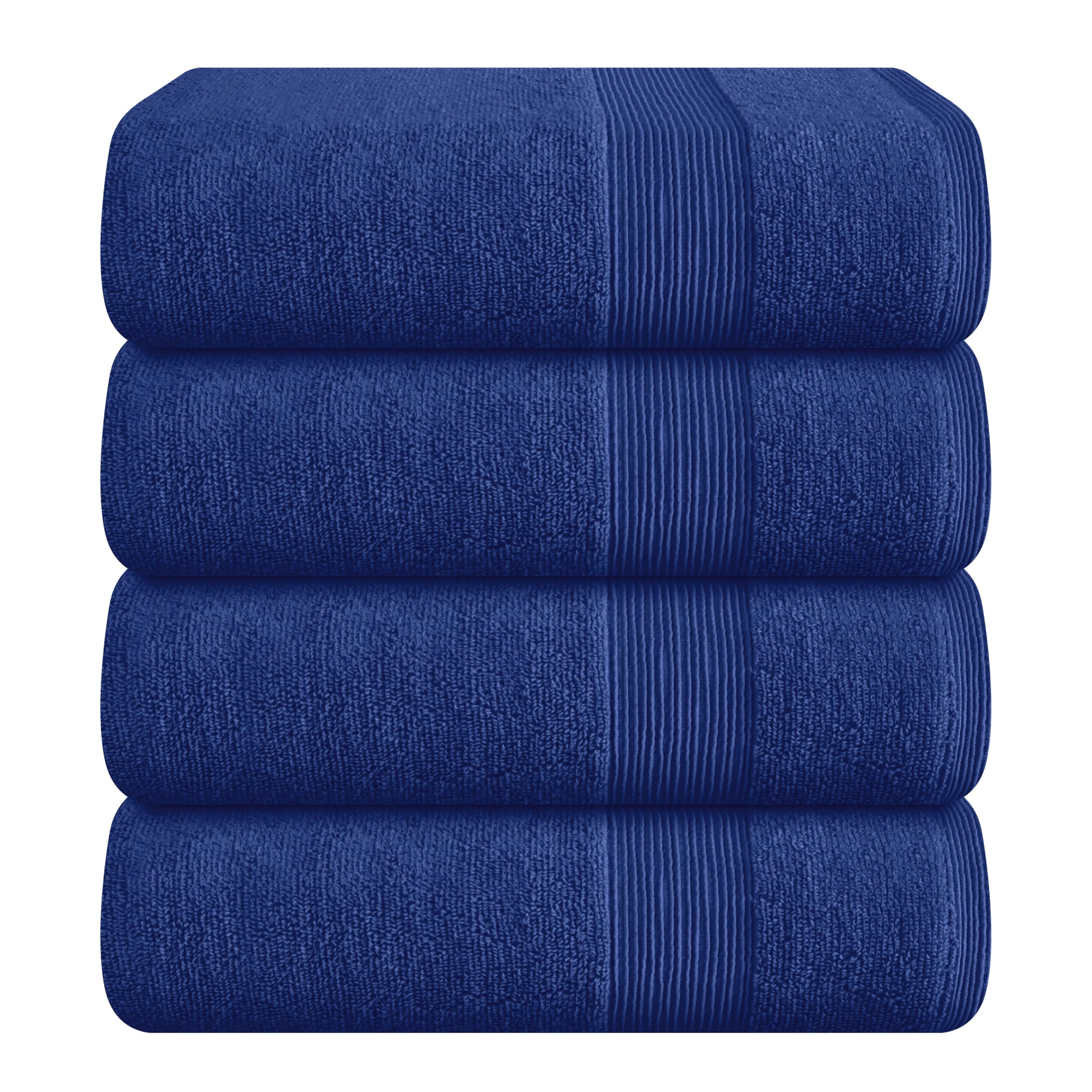 Belizzi Home 4 Pack Bath Towel Set 27x54  100% Ring Spun Cotton  Ultra Soft Highly Absorbent Machine Washable Hotel Spa Quality Bath Towels for Bathroom  4 Bath Towels - Navy Blue